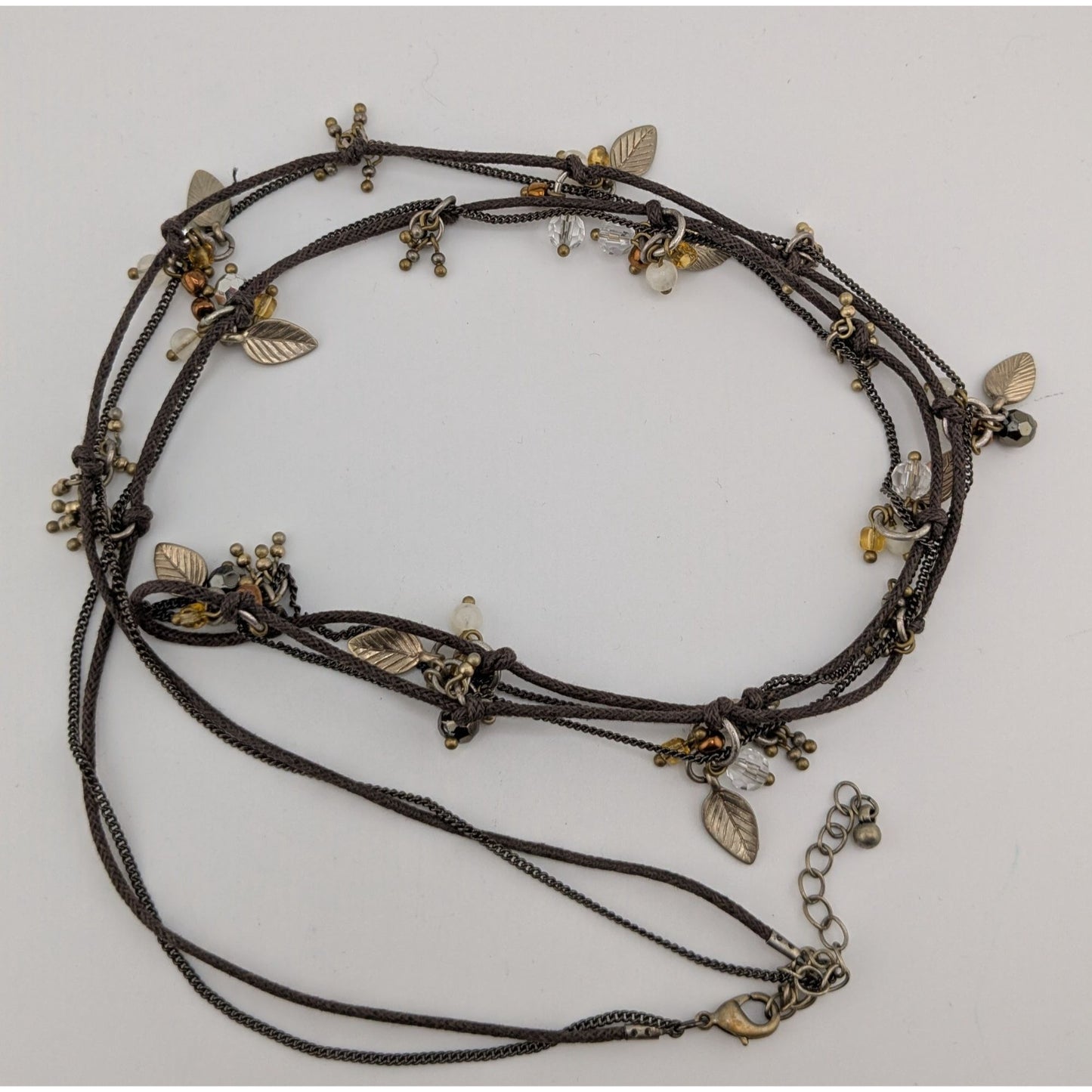 Bohemian Fairycore Charm Station Necklace With Leaf & Bead Accents