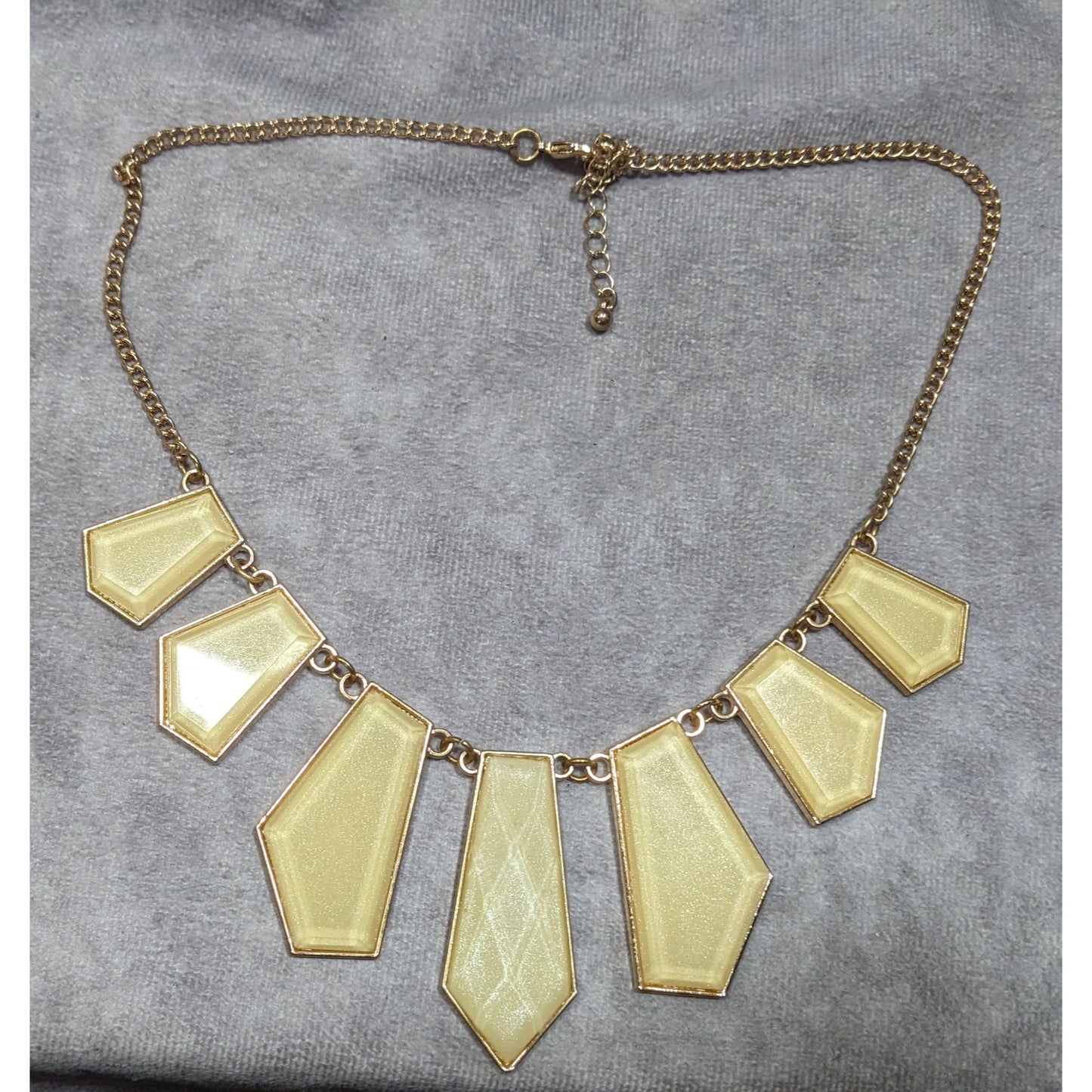 Geometric Shimmer Cream Faceted Graduated Bib Necklace