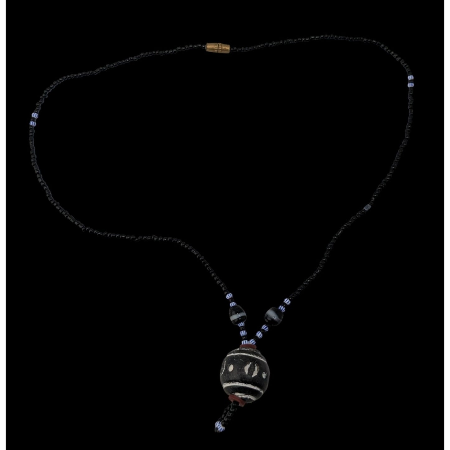 Handmade African Glass Bead Necklace Clay Pendant Black Tribal Boho Statement