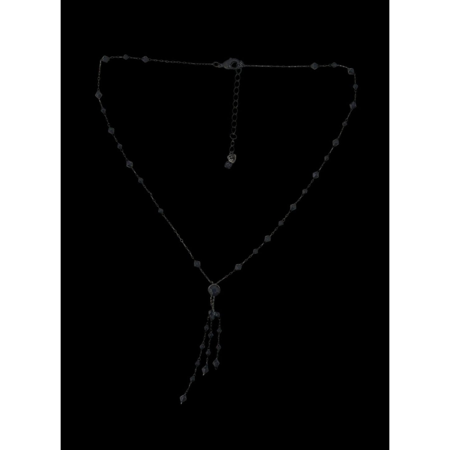 Black Beaded Y Necklace Gothic Gunmetal Tassel Drop Statement Jewelry