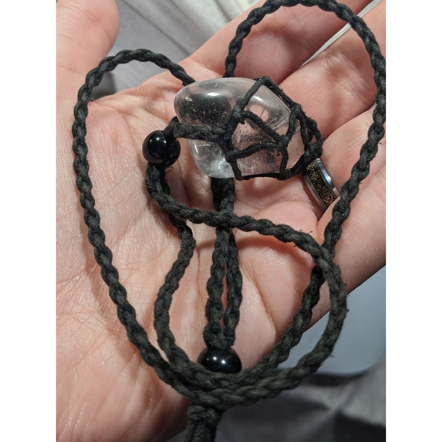 Whimsical Crochet Caged Clear Stone Pendant Necklace