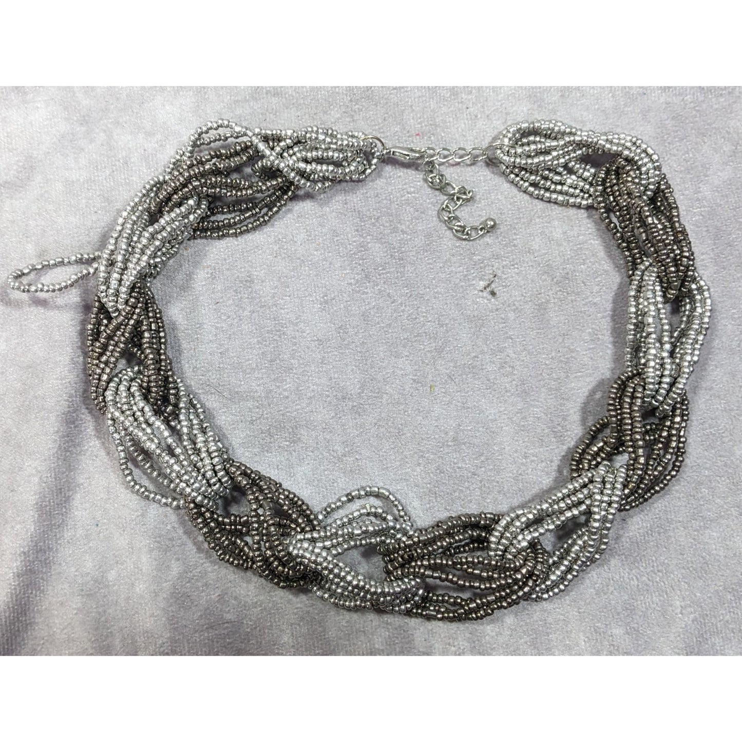Chunky Braided Knot Silver Tone Glass Beaded Necklace