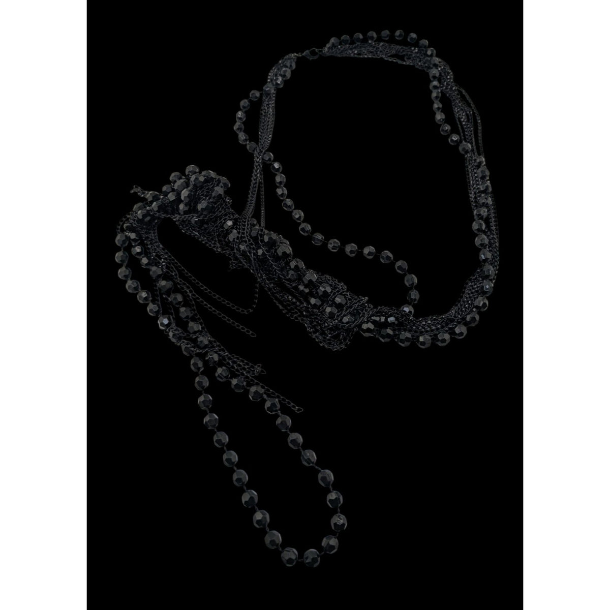 Gothic Punk Distressed Black Beaded Multi Strand Chain Fringe Necklace 24 Inch