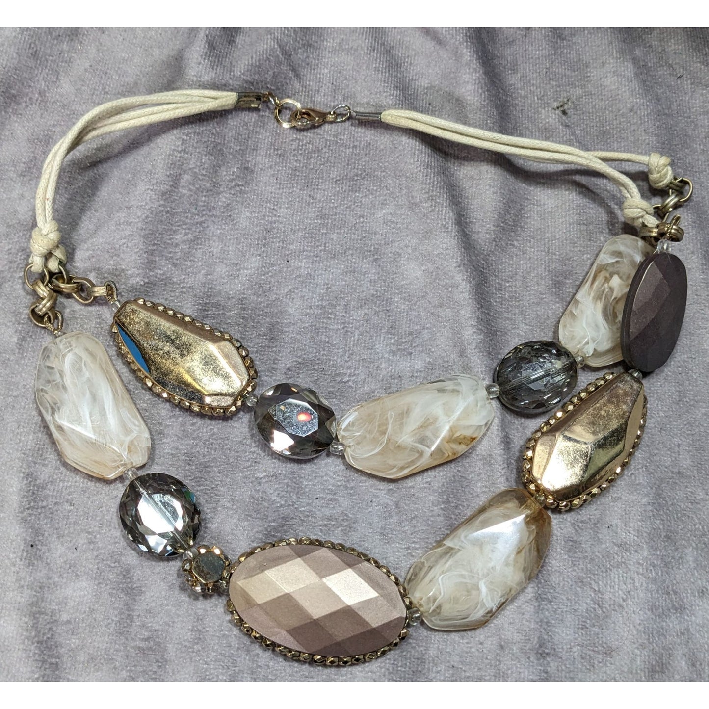 Anthropologie Chunky Statement Necklace With Gold Brown & Cream Beads On Adjustable Cord