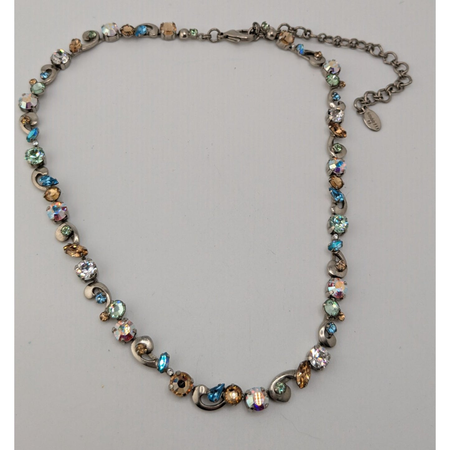 Vintage Sorrelli Rhinestone Necklace Rainbow Silver Regal Fantasy Statement