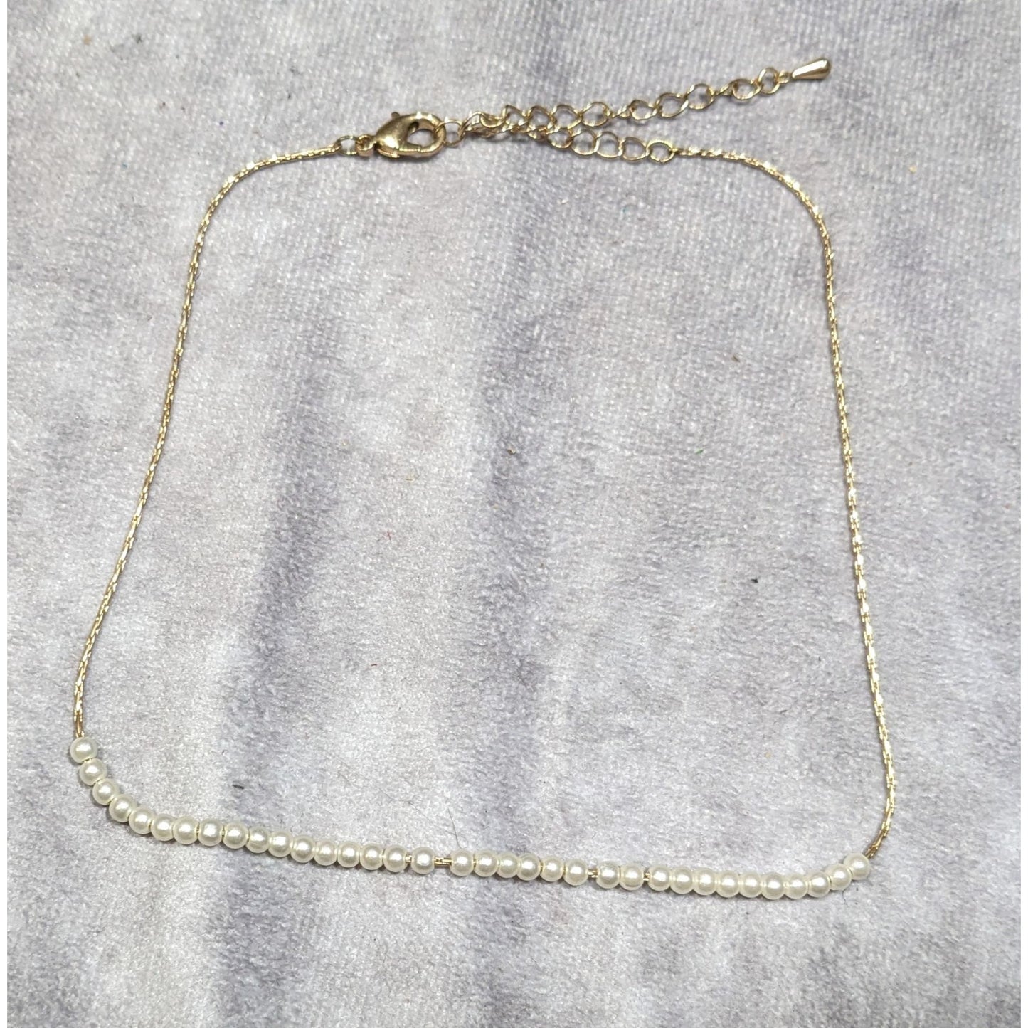 Minimalist Faux Pearl Beaded Gold Tone Chain Necklace