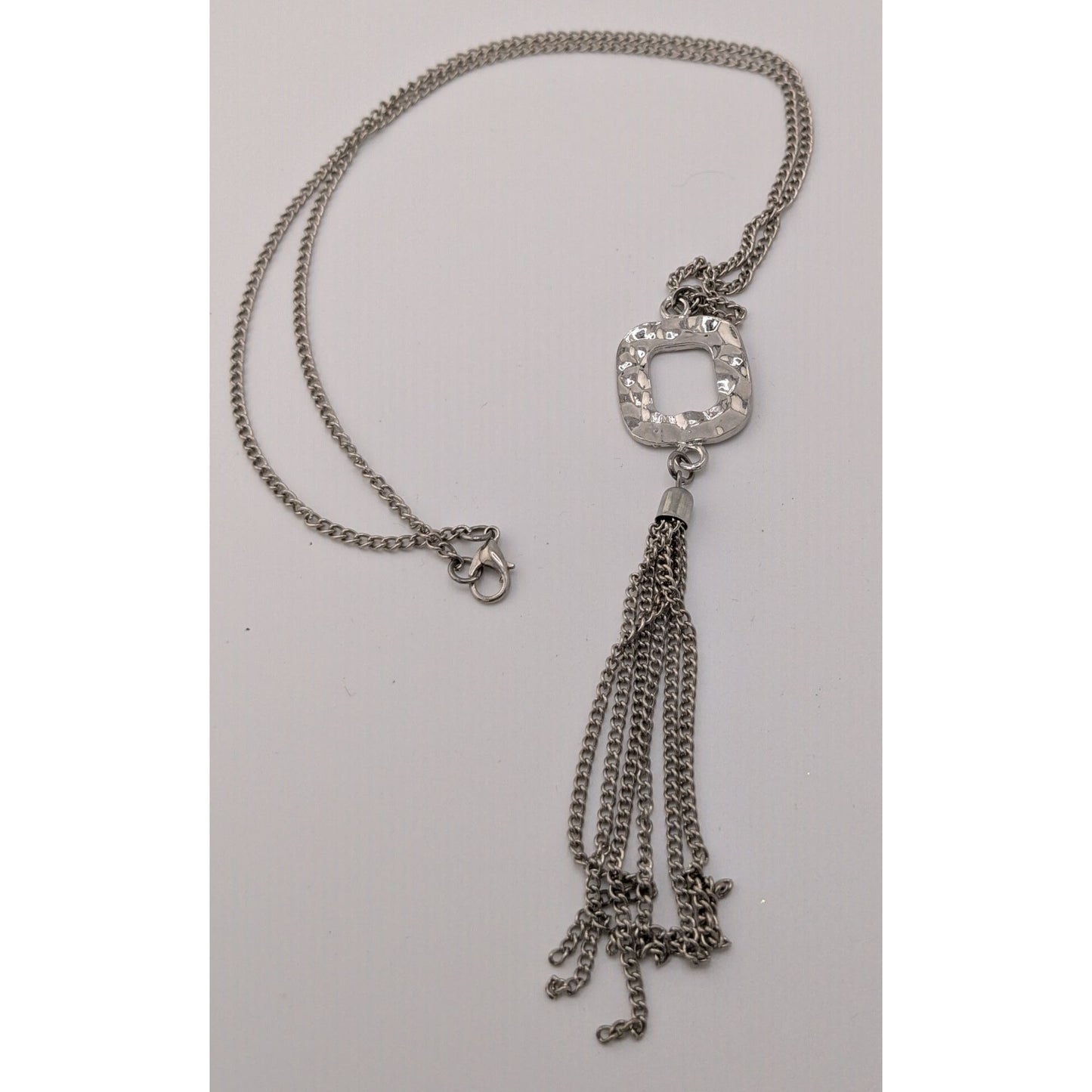 Brutalist Hammered Pendant Necklace With Tassel Accent