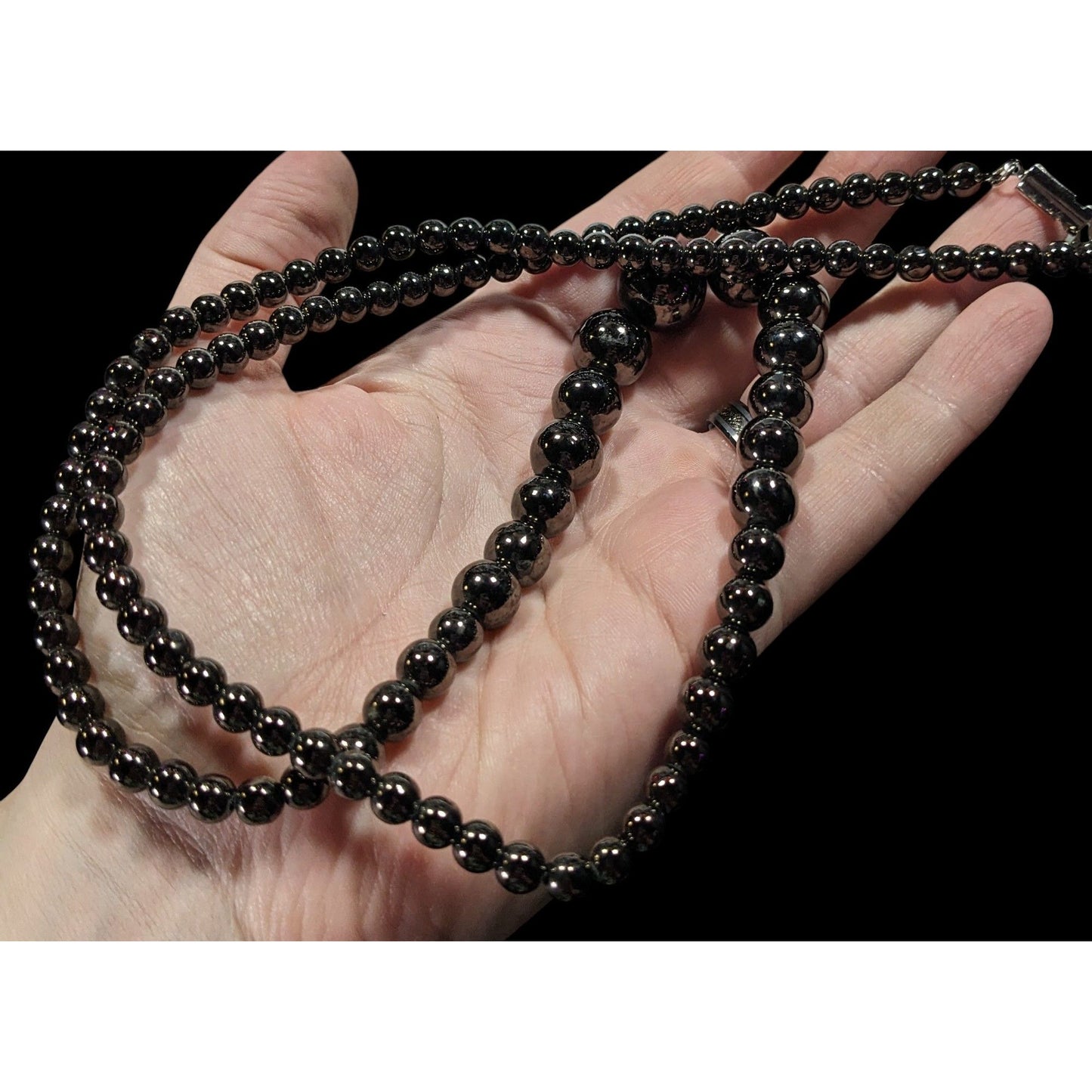 Elegant Faux Hematite Graduated Beaded Necklace