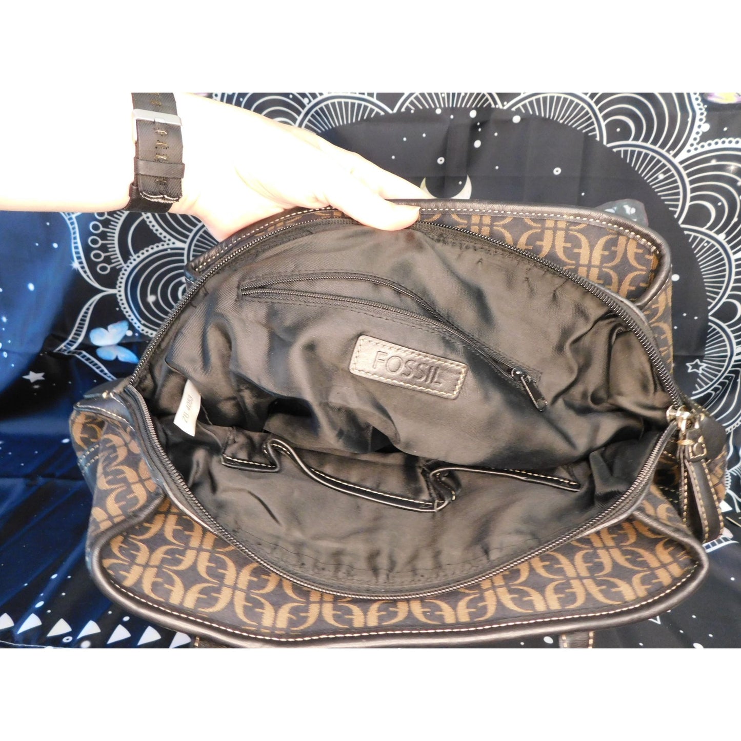 Fossil Black And Brown Monogram Shoulder Bag