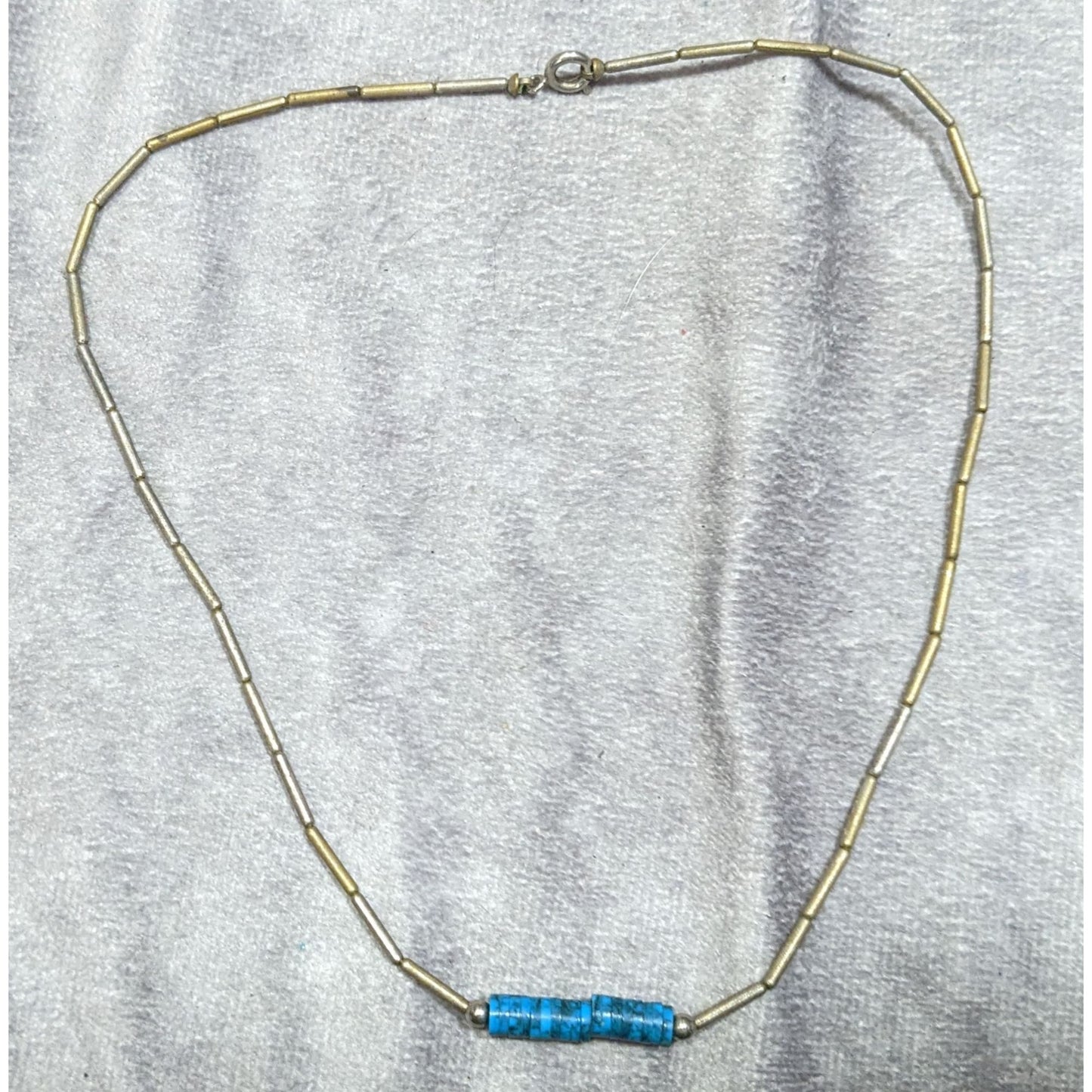 Vintage Native Liquid Silver And Turquoise Beaded Necklace