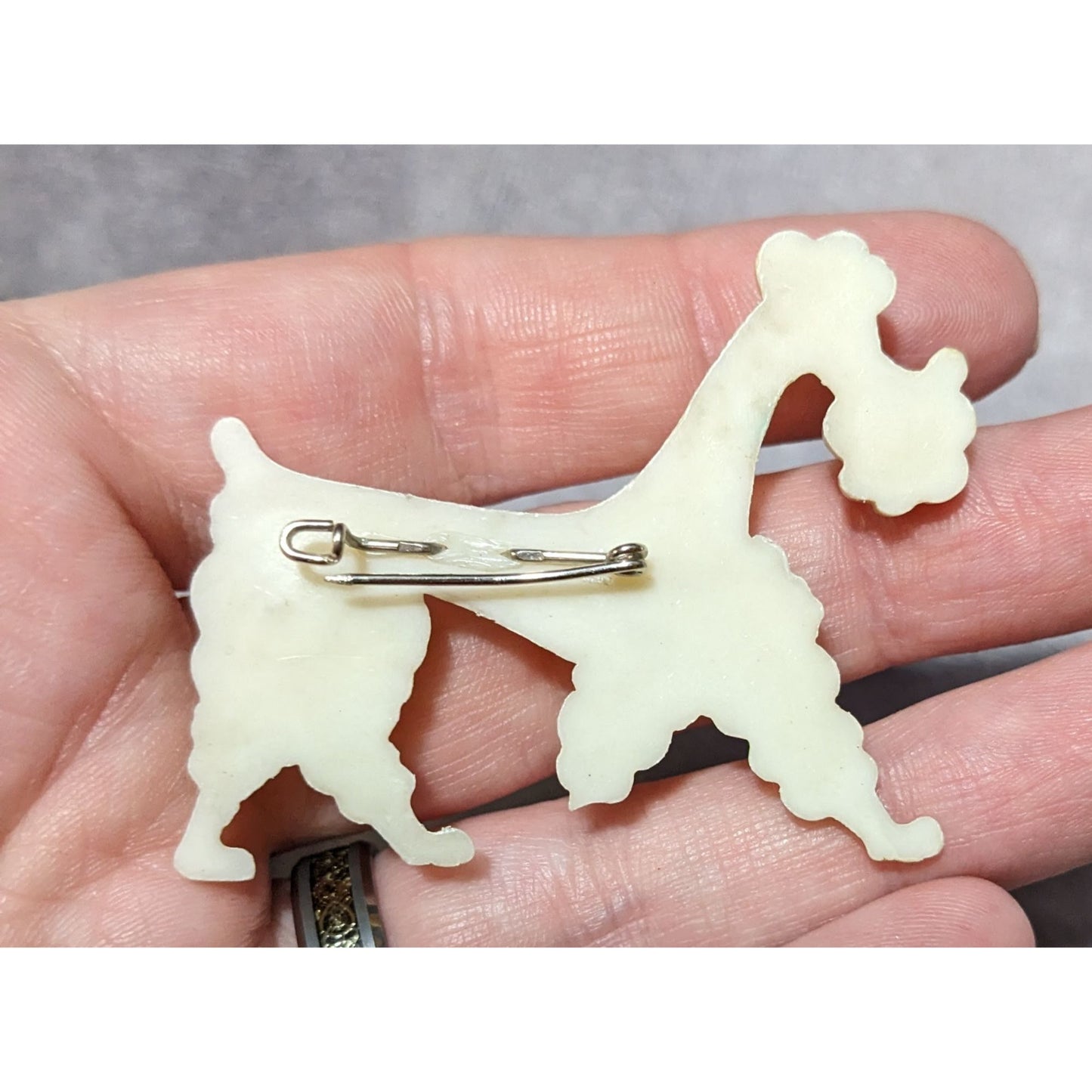 Vintage 50s White Shimmer Poodle Brooch