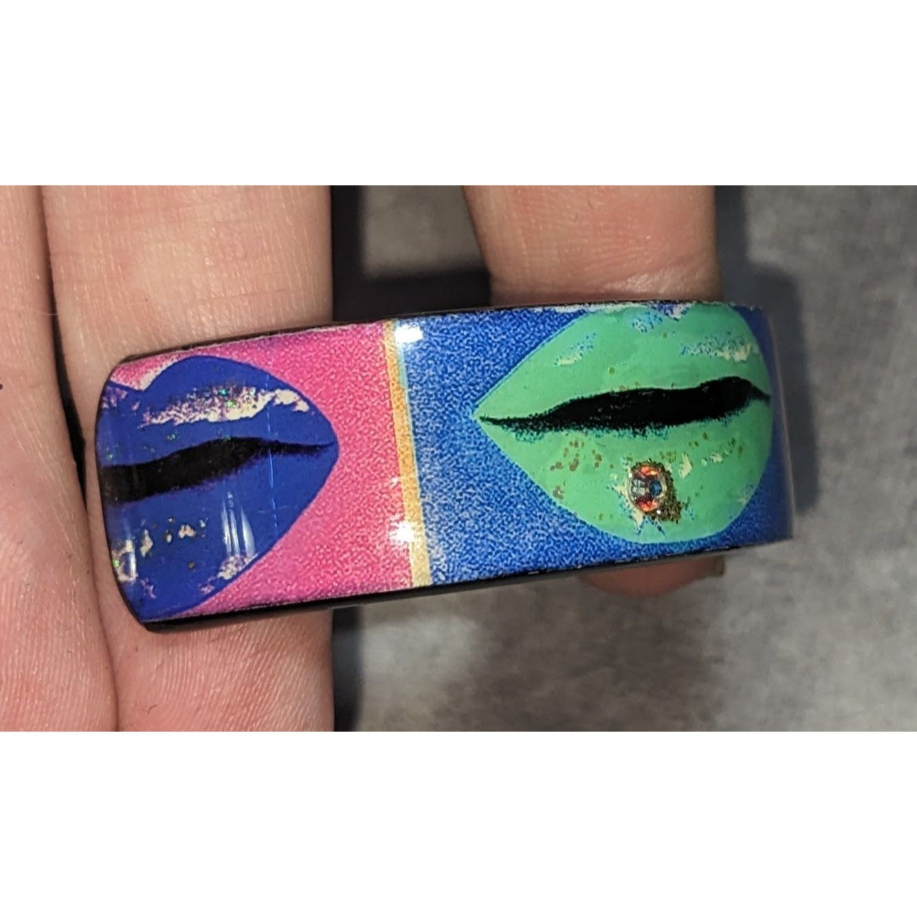 Pop Art Y2K Debbie Brooks Nano Cuff Lip Print Rhinestone Bracelet