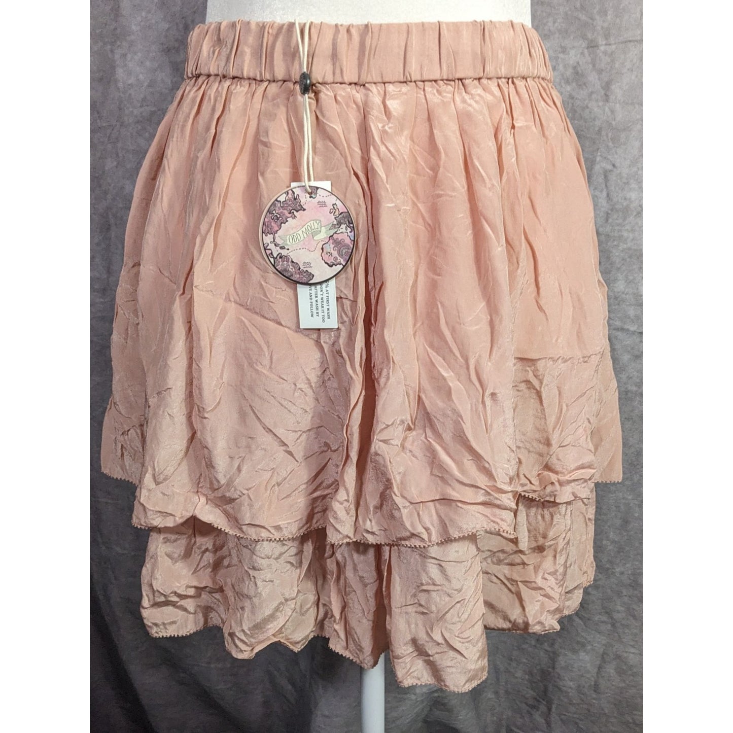 Odd Molly Pink Tiered Skirt 100% Viscose Elastic Waist Size 1