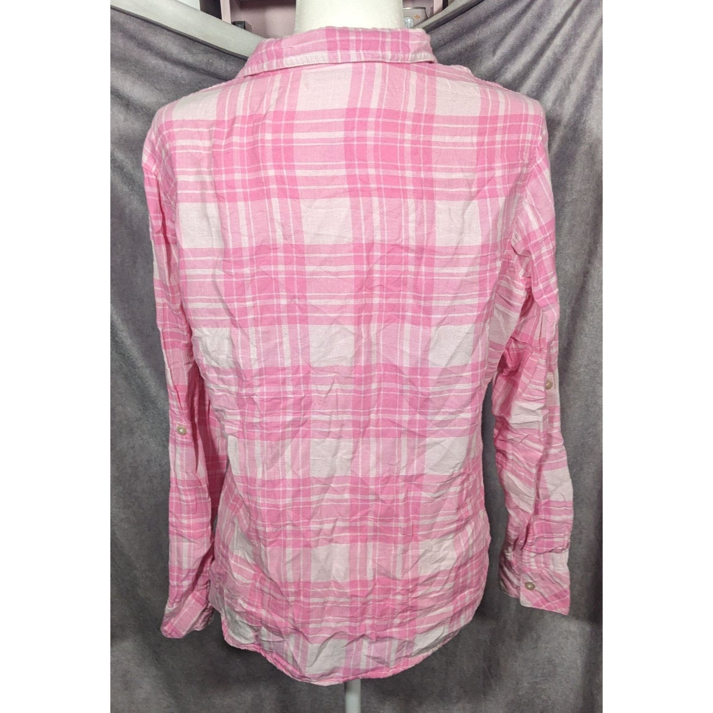 Riders By Lee Indigo Pink And White Plaid Button Top