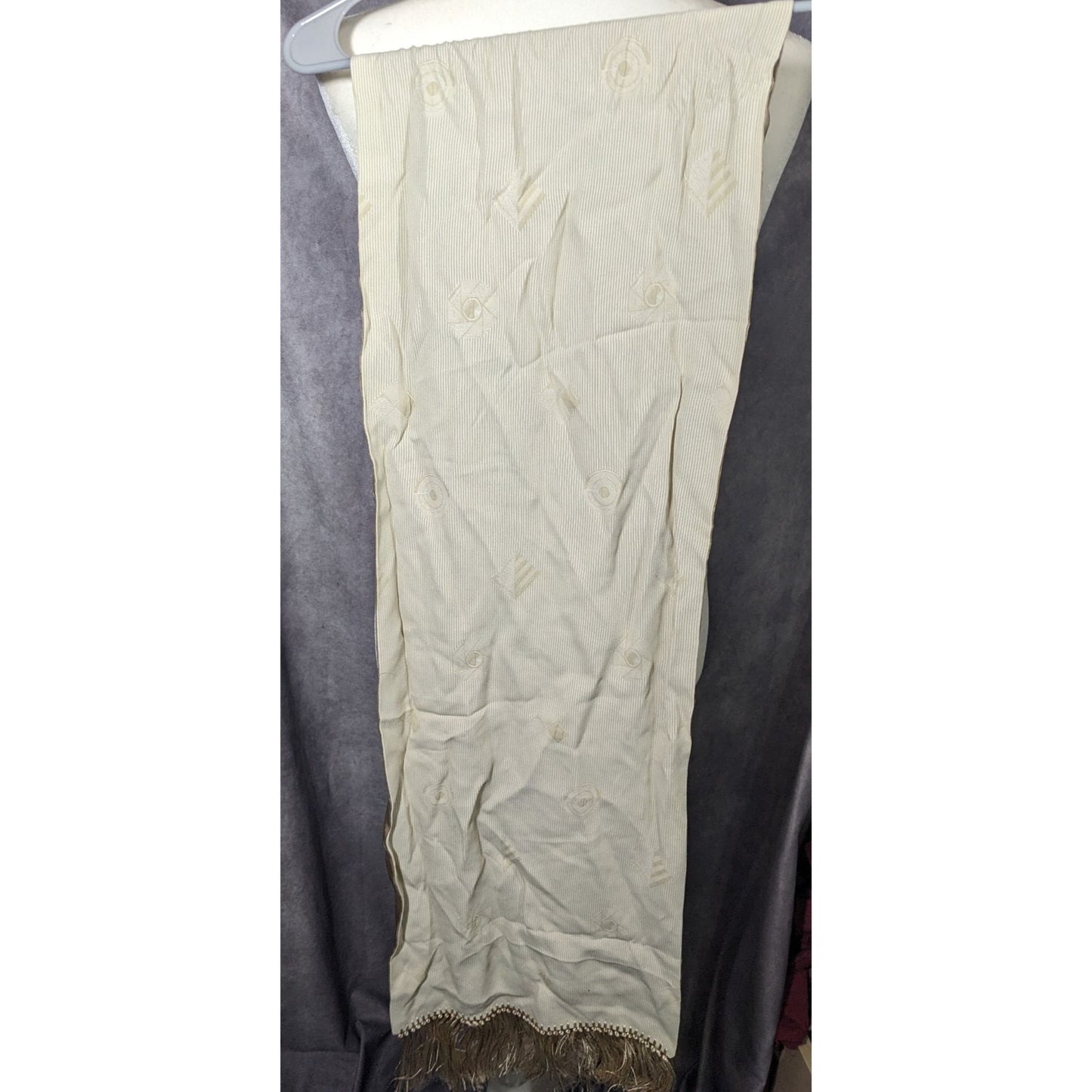 Vintage Donna Livingston Silk Beige Geometric Textured Scarf With Fringe