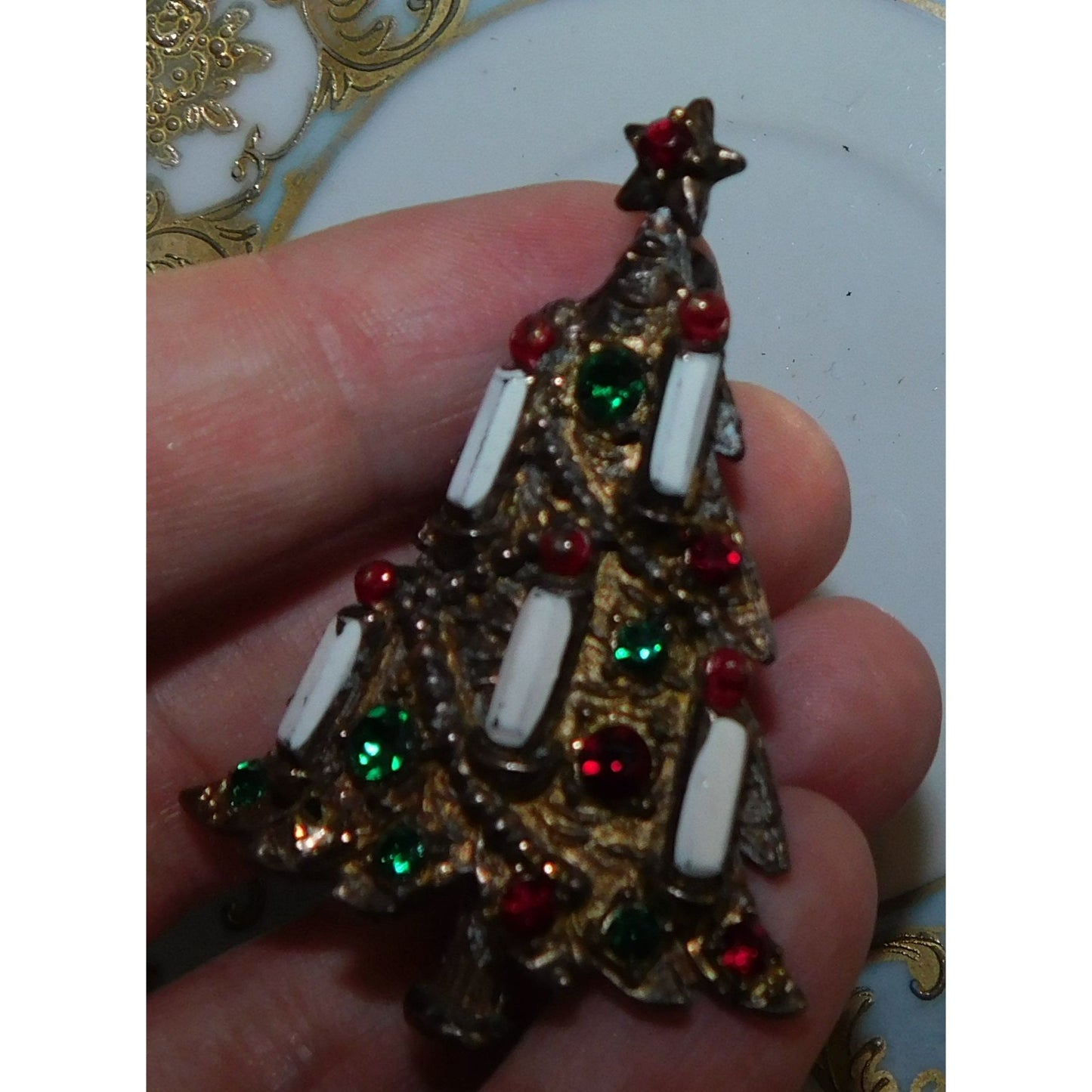 Vintage Christmas Tree With Candles Brooch