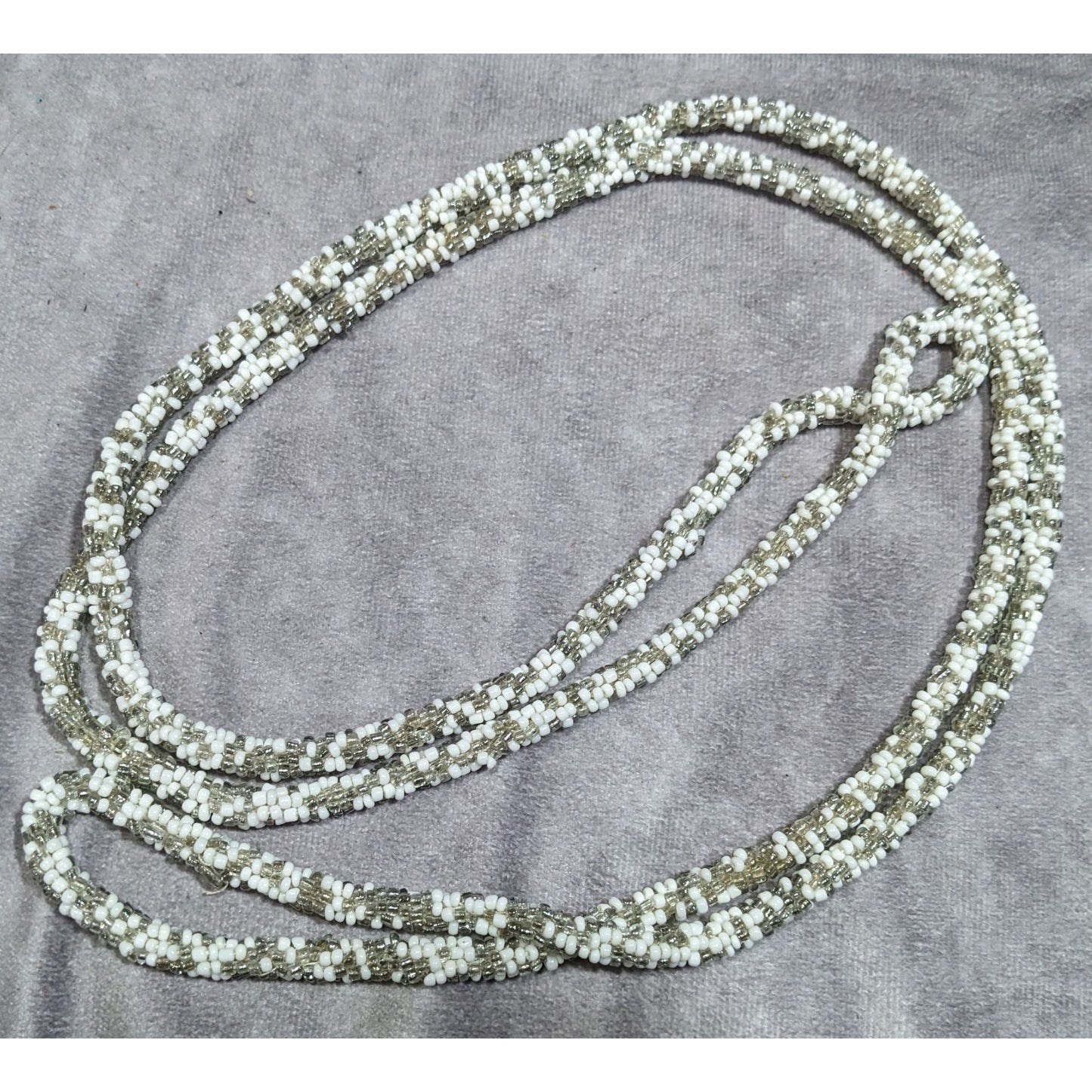 Grey And White Glass Beaded Rope Necklace