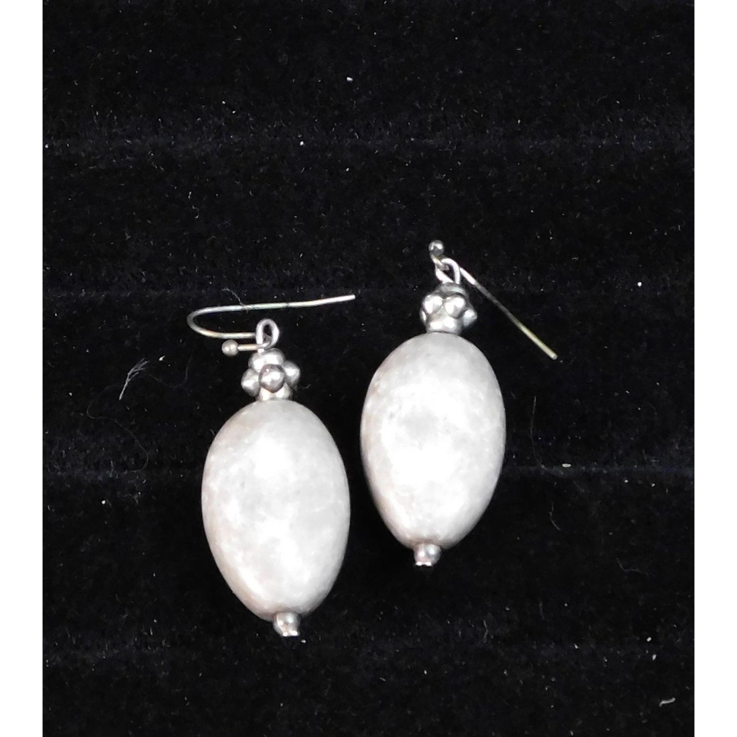 Casual Rustic Grey Stone Earrings With Silver Tone Hook Backs