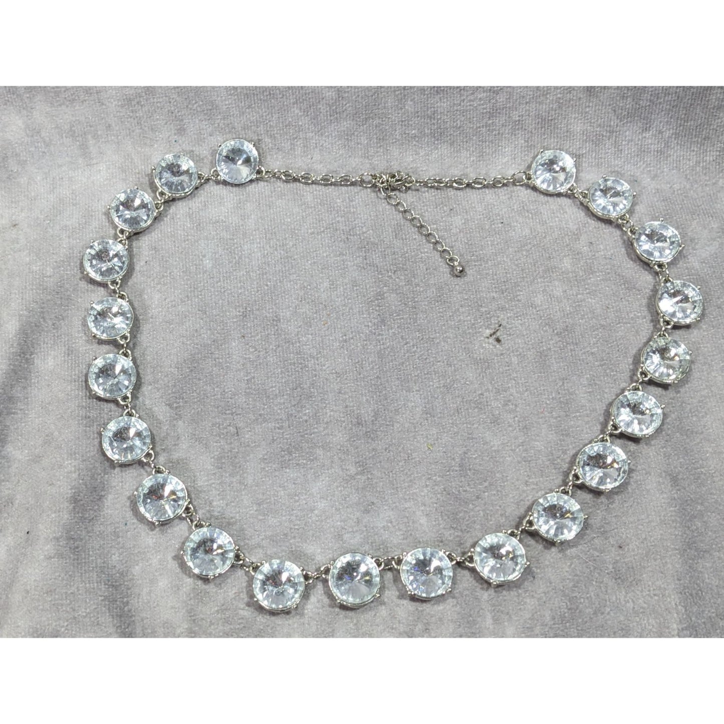 Vintage Art Deco Style Crystal Glass Studded Silver Tone Necklace