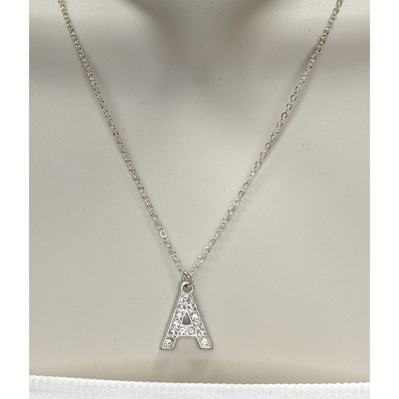 Letter A Rhinestone Pendant Necklace Silver Tone Initial Necklace Casual Glam Jewelry