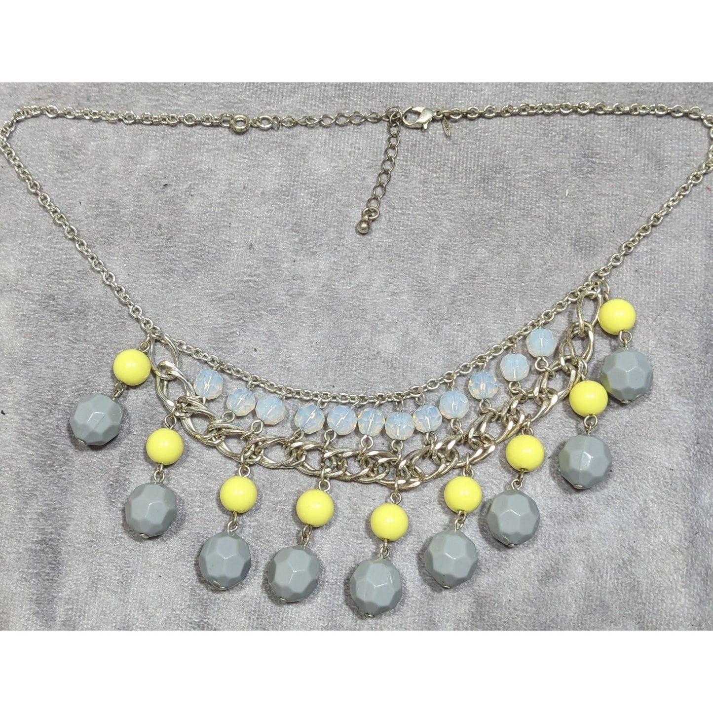 Avon Grey And Yellow Beaded Fringe Bib Necklace