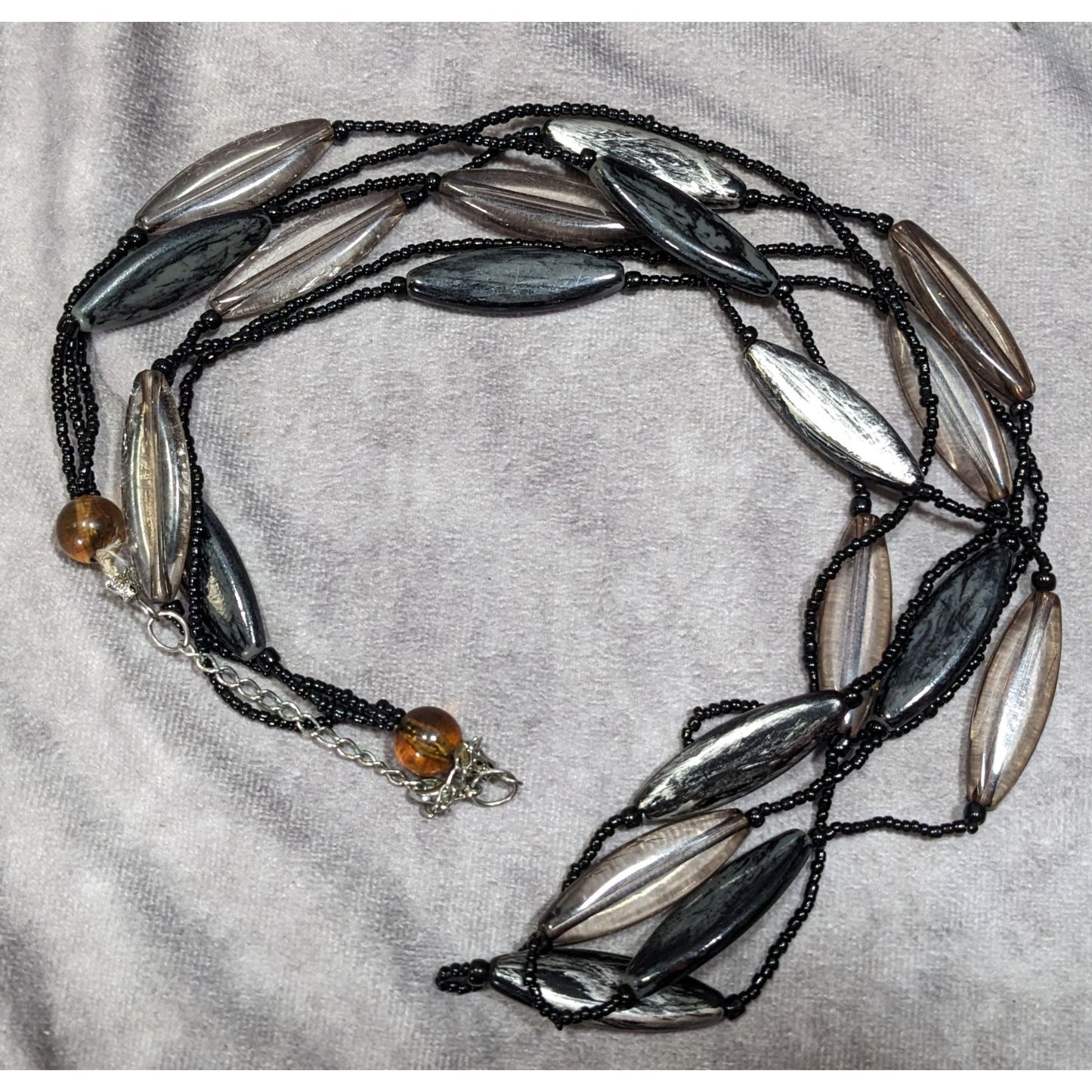 Modern Black Glass And Smoky Grey Beaded Layered Necklace