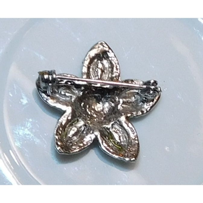 Vintage Blue And Silver Tone Rhinestone Floral Star Brooch