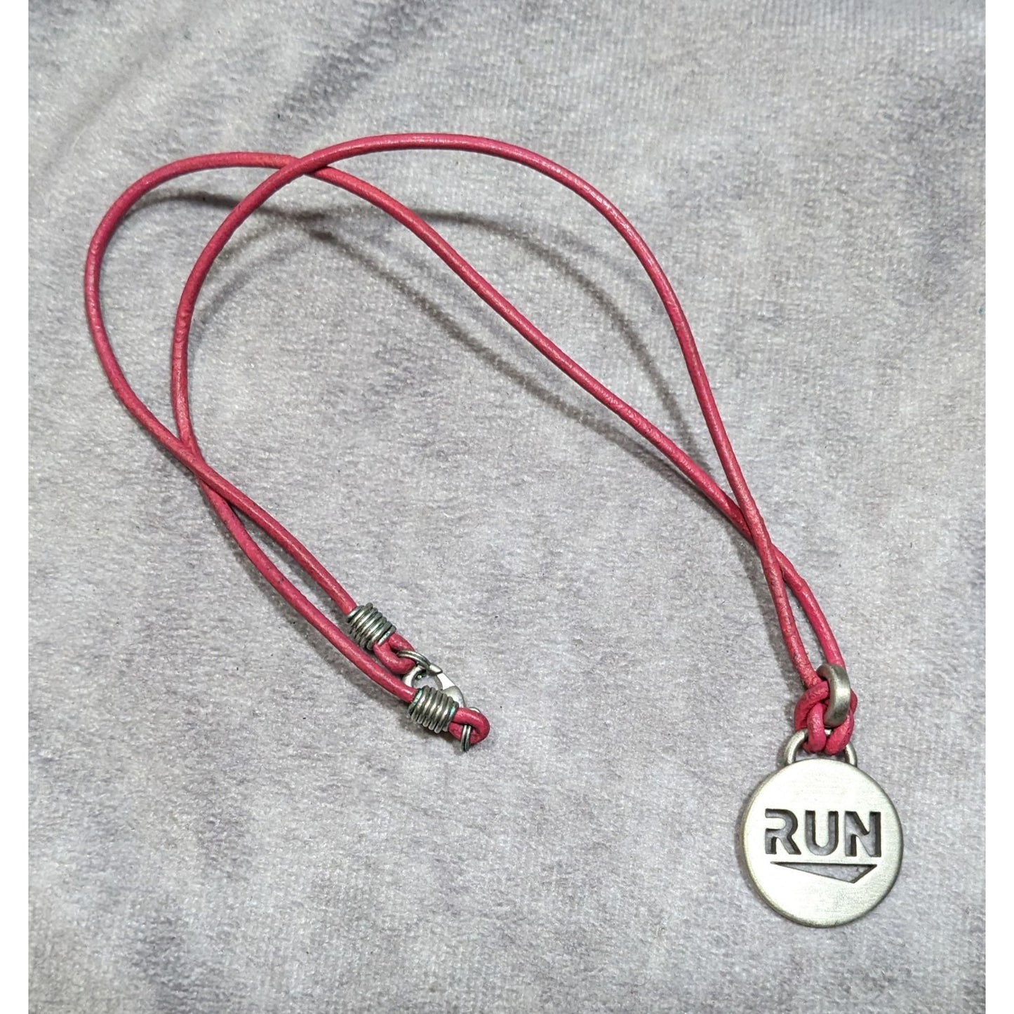 Athlete Inspired "Run" Necklace With Pink Leather Cord