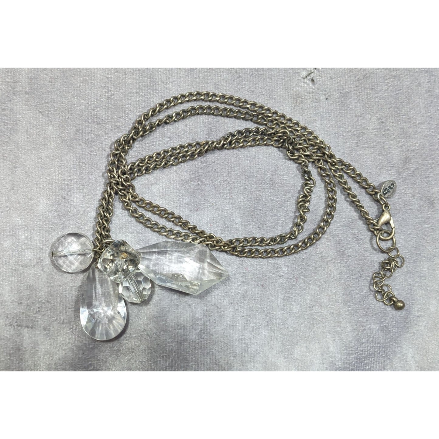 Y2K AEO Clear Gem Cluster Necklace With Silver Tone Chain