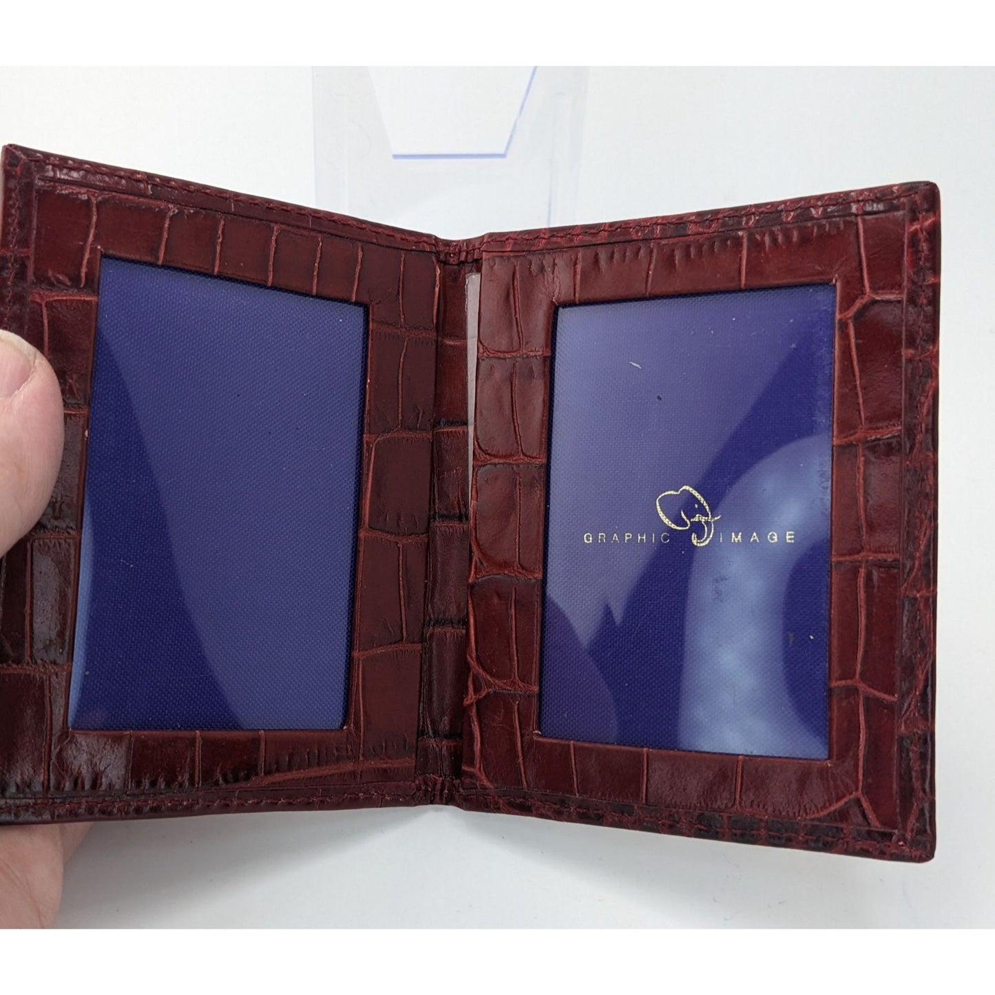 Graphic Image Genuine Leather Crocodile Texture ID Holder Wallet Made In USA Burgundy Red
