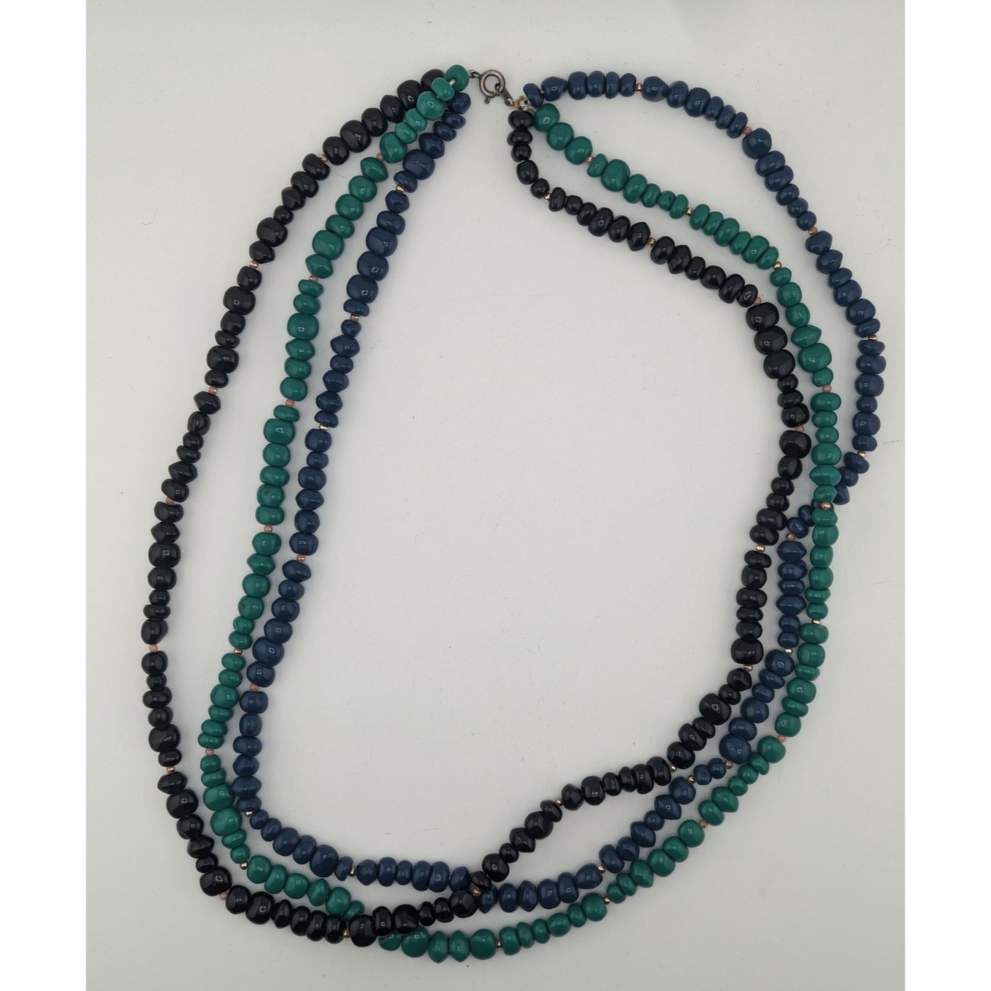 Vintage 80s Multi-Strand Necklace With Blue & Green Acrylic Beads
