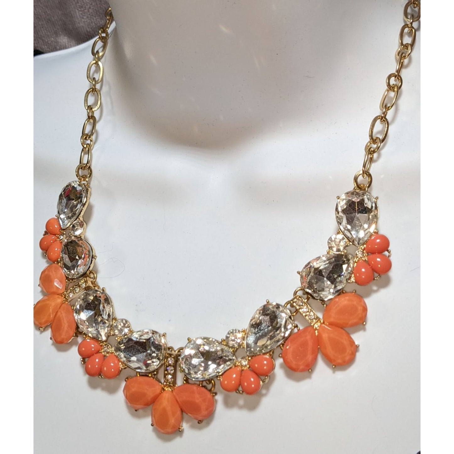 Y2K Glam Clear & Orange Teardrop Statement Necklace