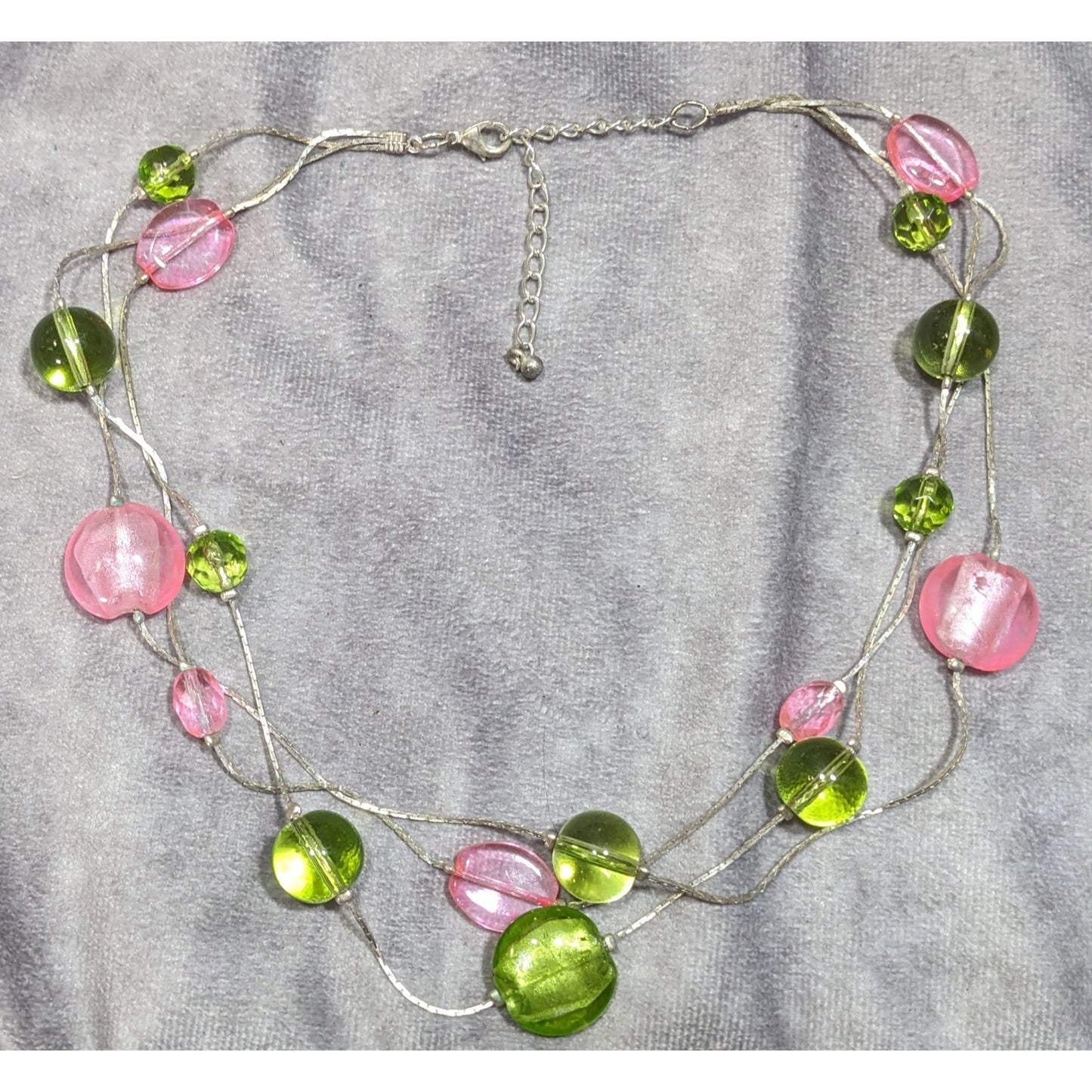 Whimsical Pink And Green Glass Layered Station Necklace
