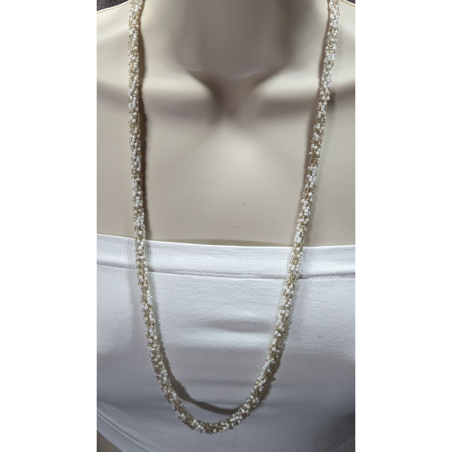 Clear And White Glass Beaded Rope Necklace