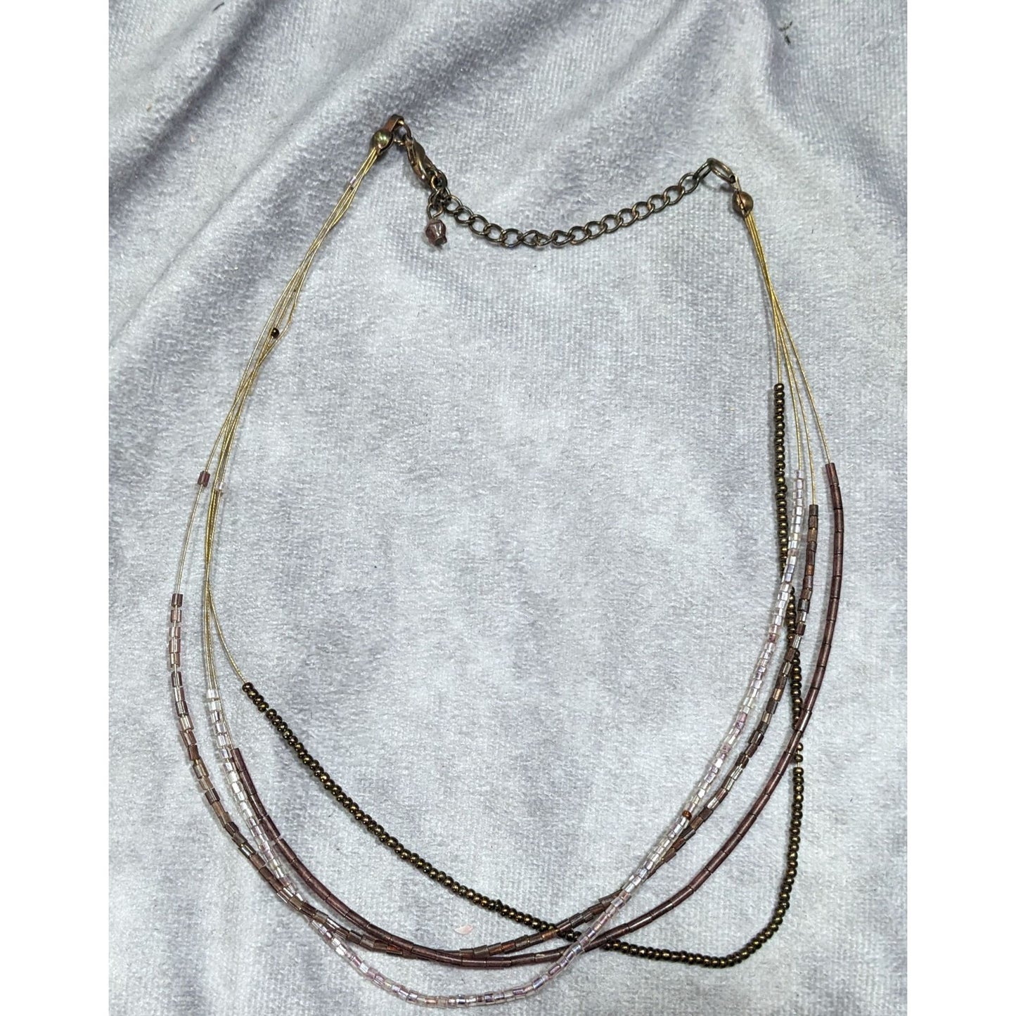 Simple Layered Brown And Purple Glass Beaded Necklace