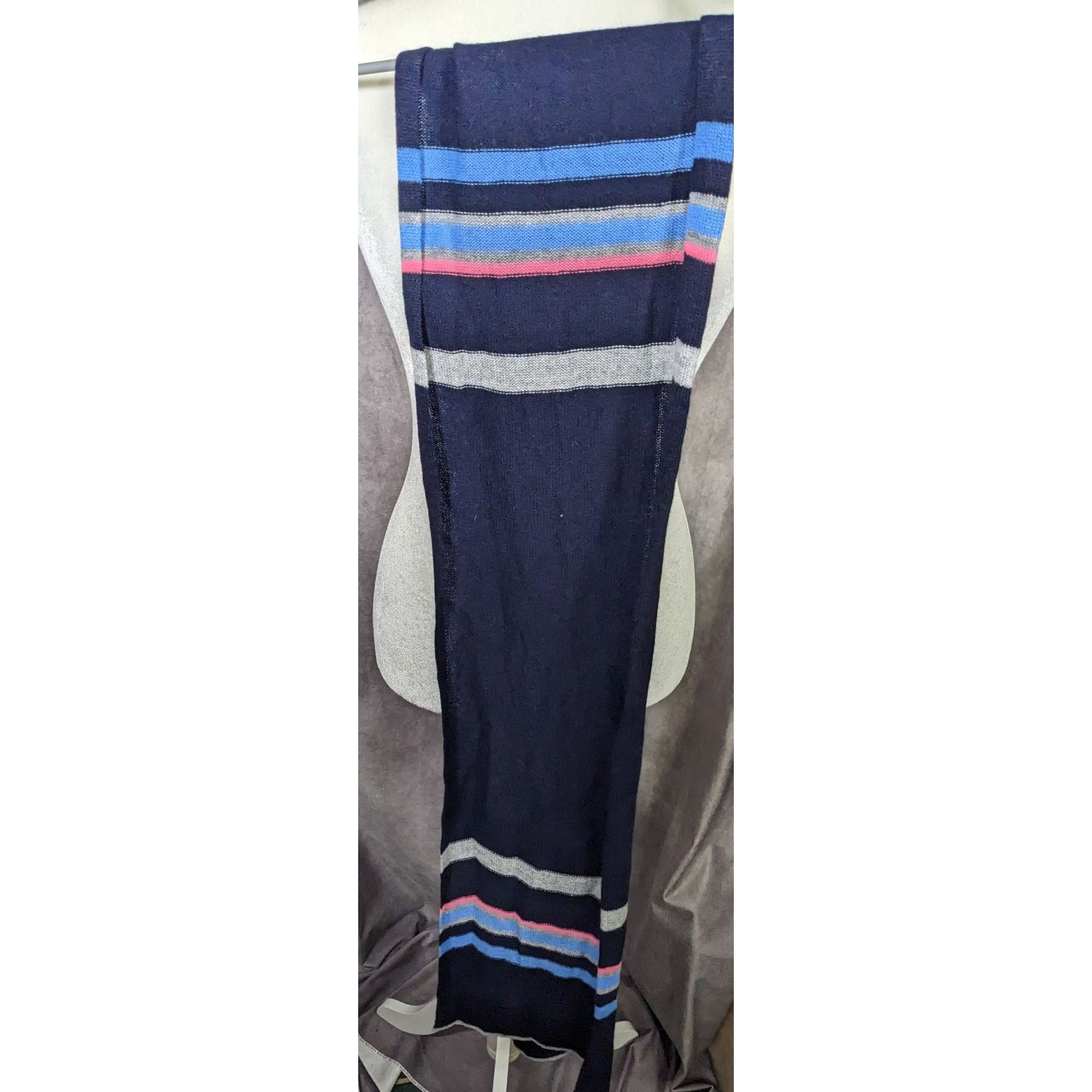 Hannah Rose 100% Cashmere Navy Blue Striped Scarf