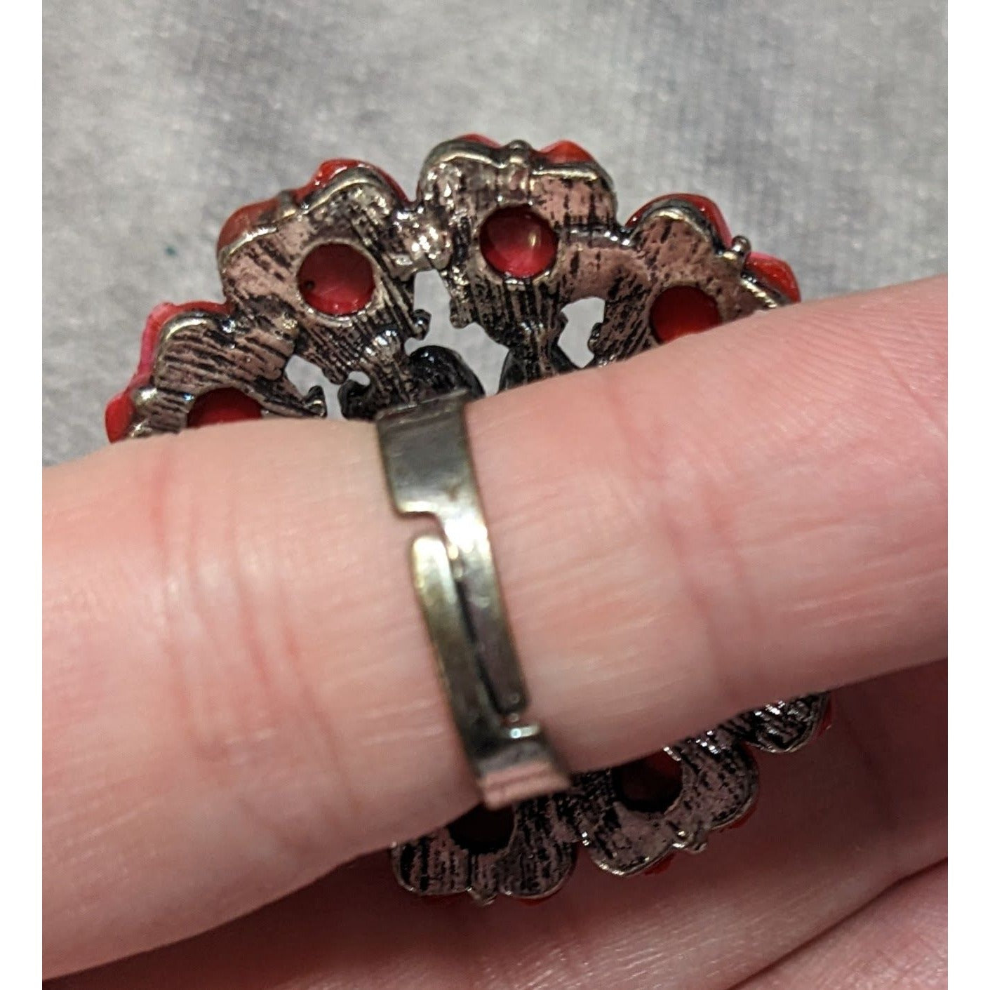 Coquette Floral Heart Pink And Silver Tone Adjustable Ring Size 6 1/2