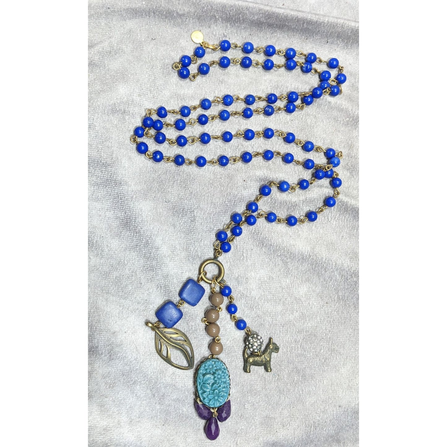 Vintage David Aubrey Blue Tassel Charm Necklace