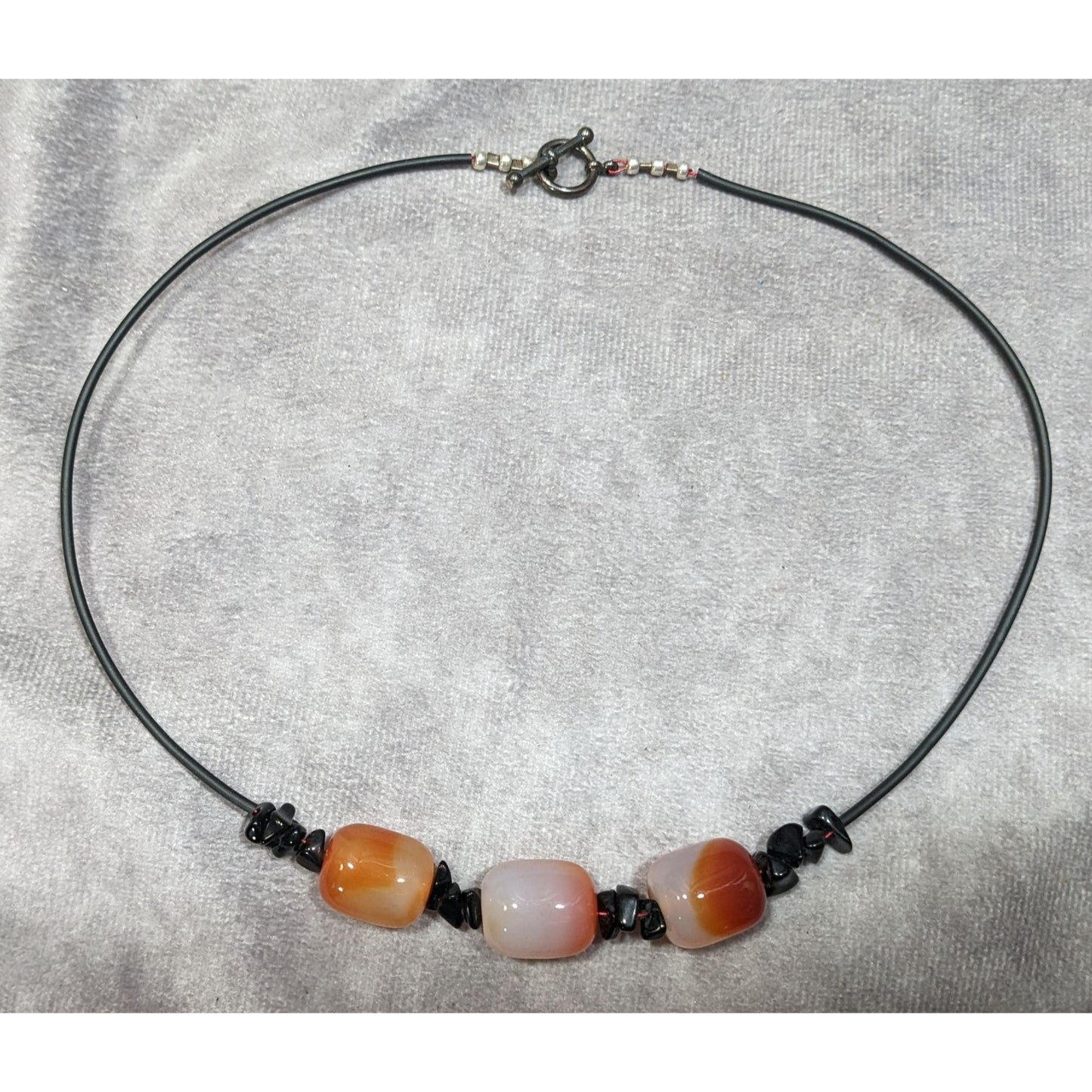 Handmade Carnelian Beaded Necklace With Onyx Chip Accents