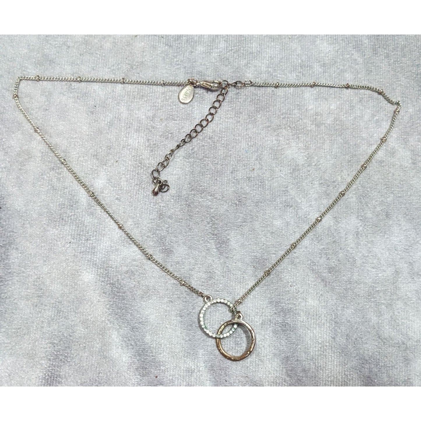 Express Minimalist Silver Tone Rhinestone Double Ring Necklace