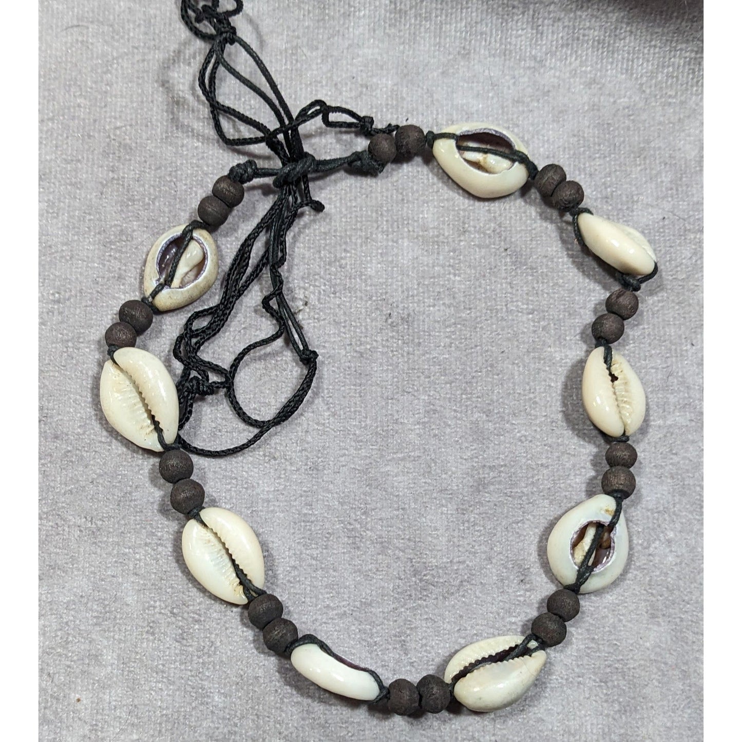 Vintage 90s Handmade Cowrie Shell Tie On Necklace