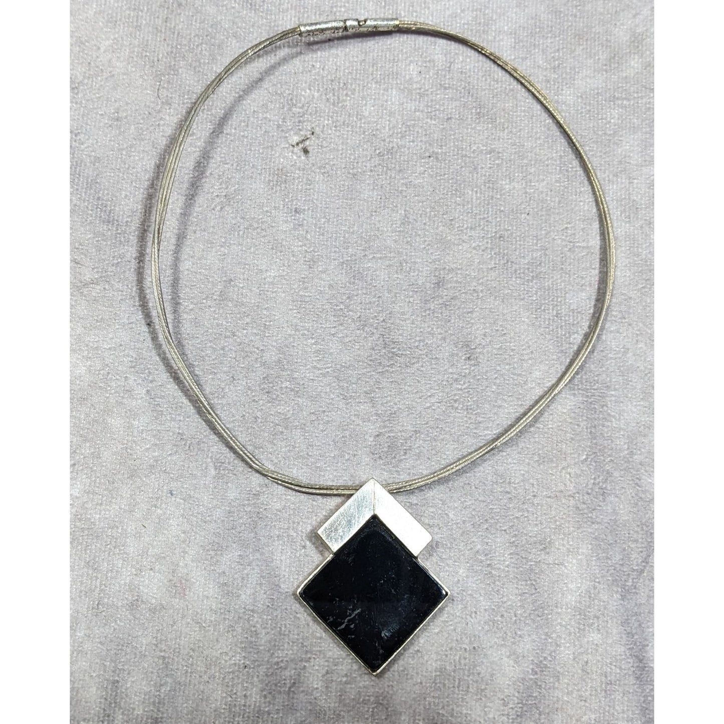 Unique Art Deco Black And Silver Tone Pendant Necklace Signed Lee Holte