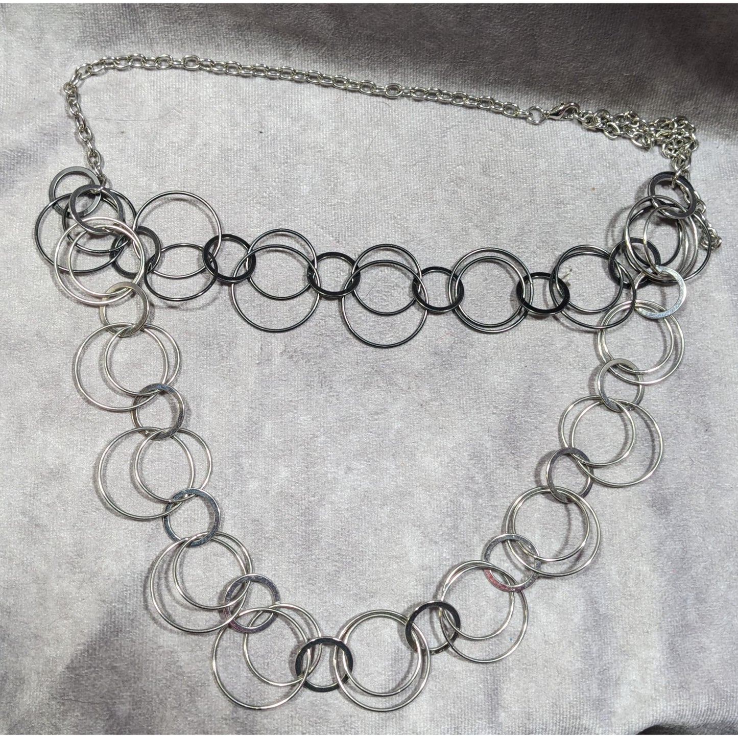 Modern Multilayer Silver Tone Ring Link Necklace