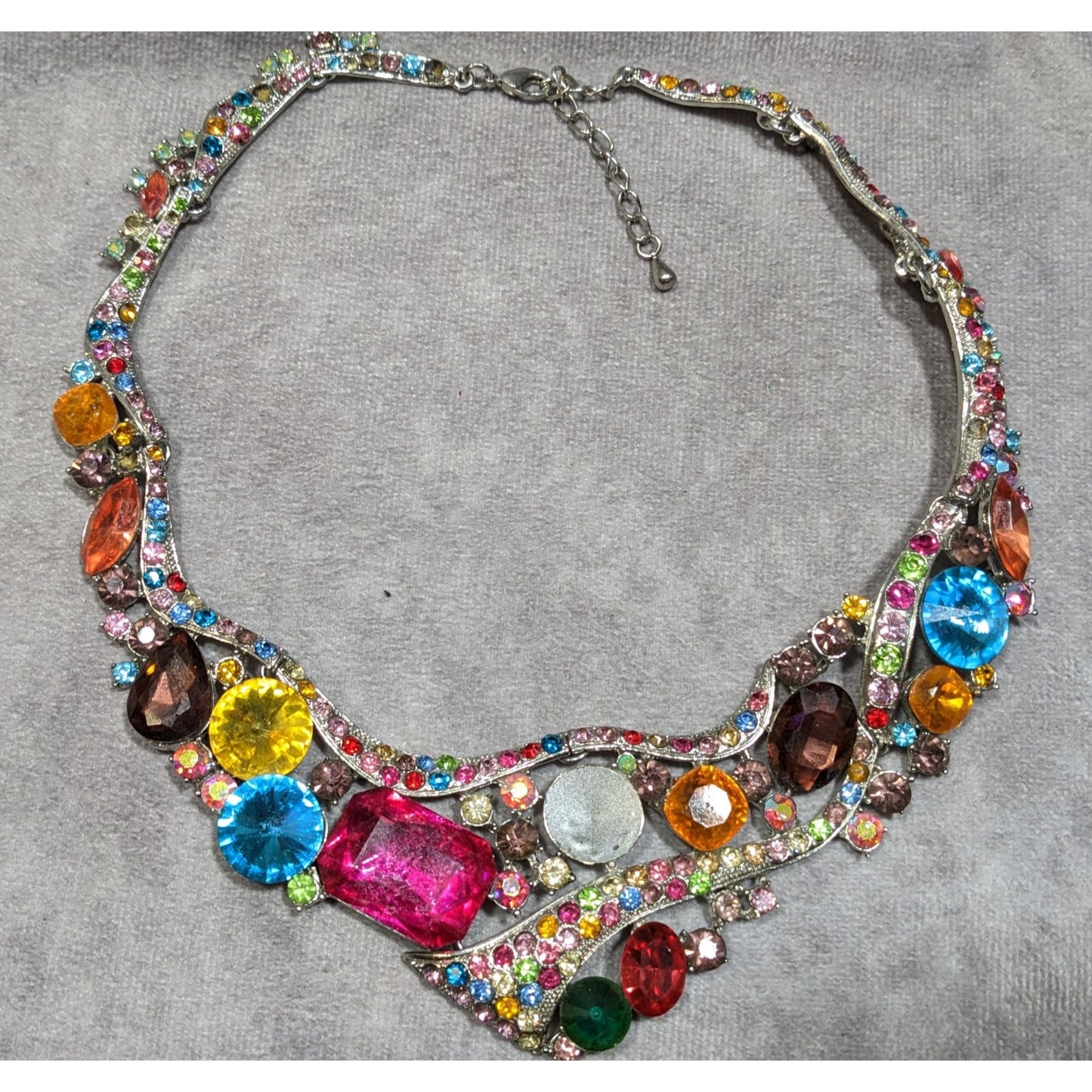 Whimsical Glamorous Rainbow Gemmed Collar Necklace