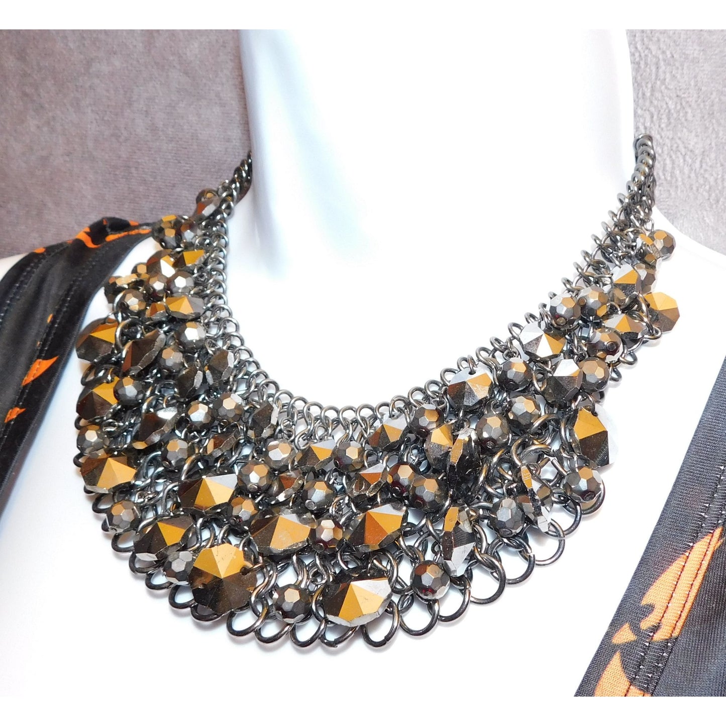 Glam Goth Sparkly Gemmed Bib Statement Necklace
