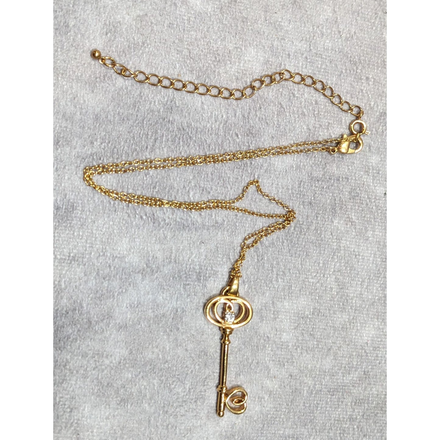 Whimsical Fantasy Gold Tone Skeleton Key Pendant Necklace