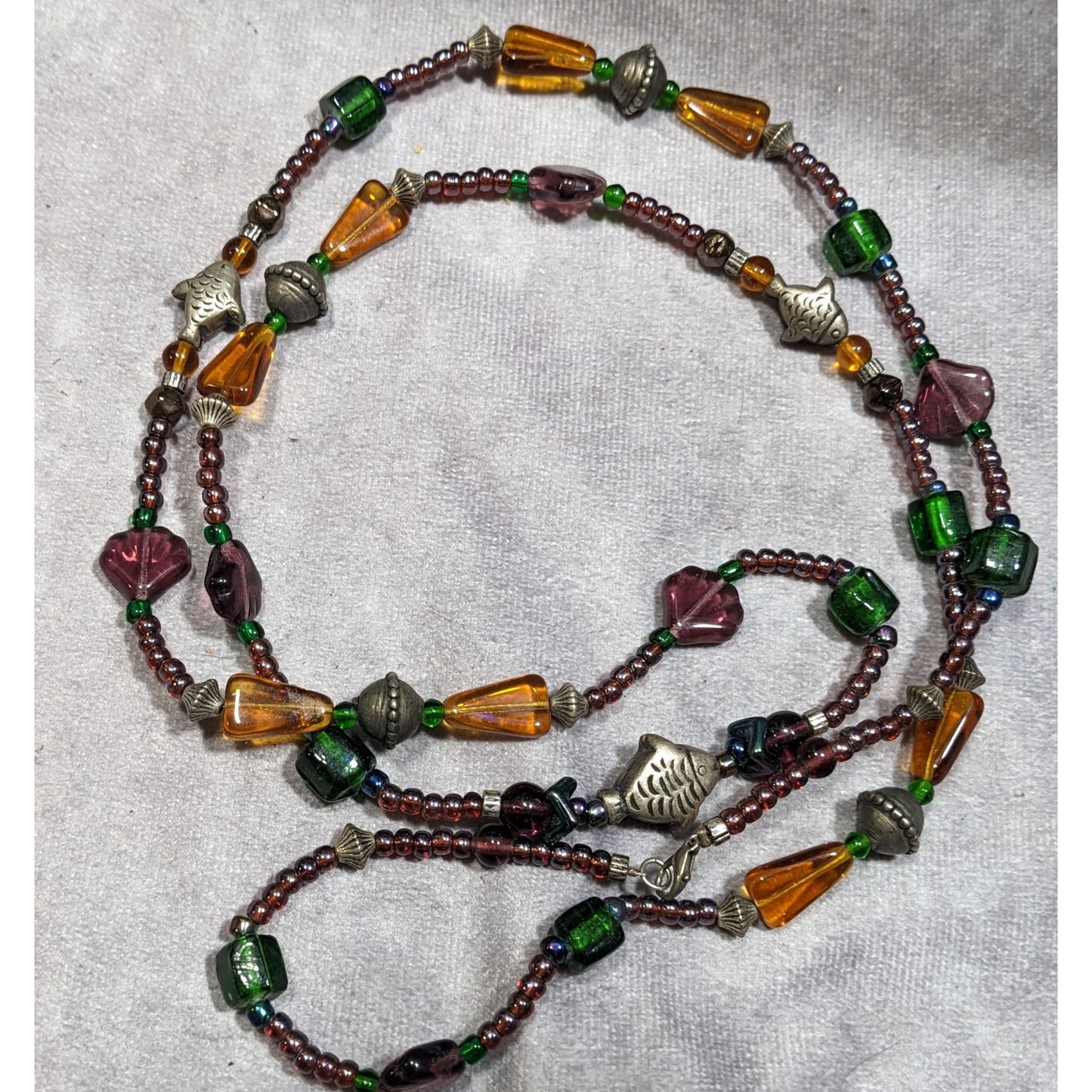 Handmade Glass Beaded Fish Charm Necklace