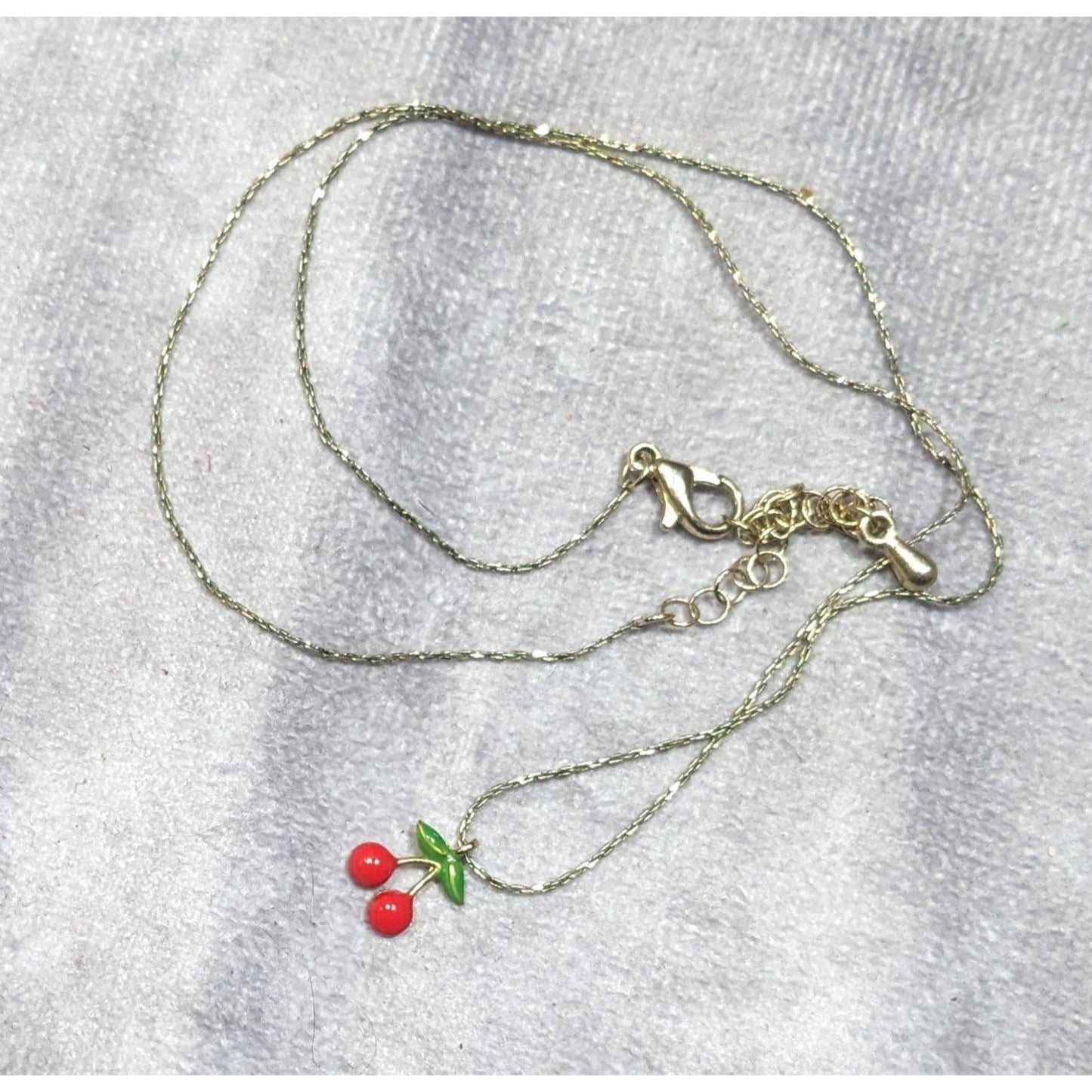 Minimalist Cherry Pendant Necklace With Gold Tone Chain