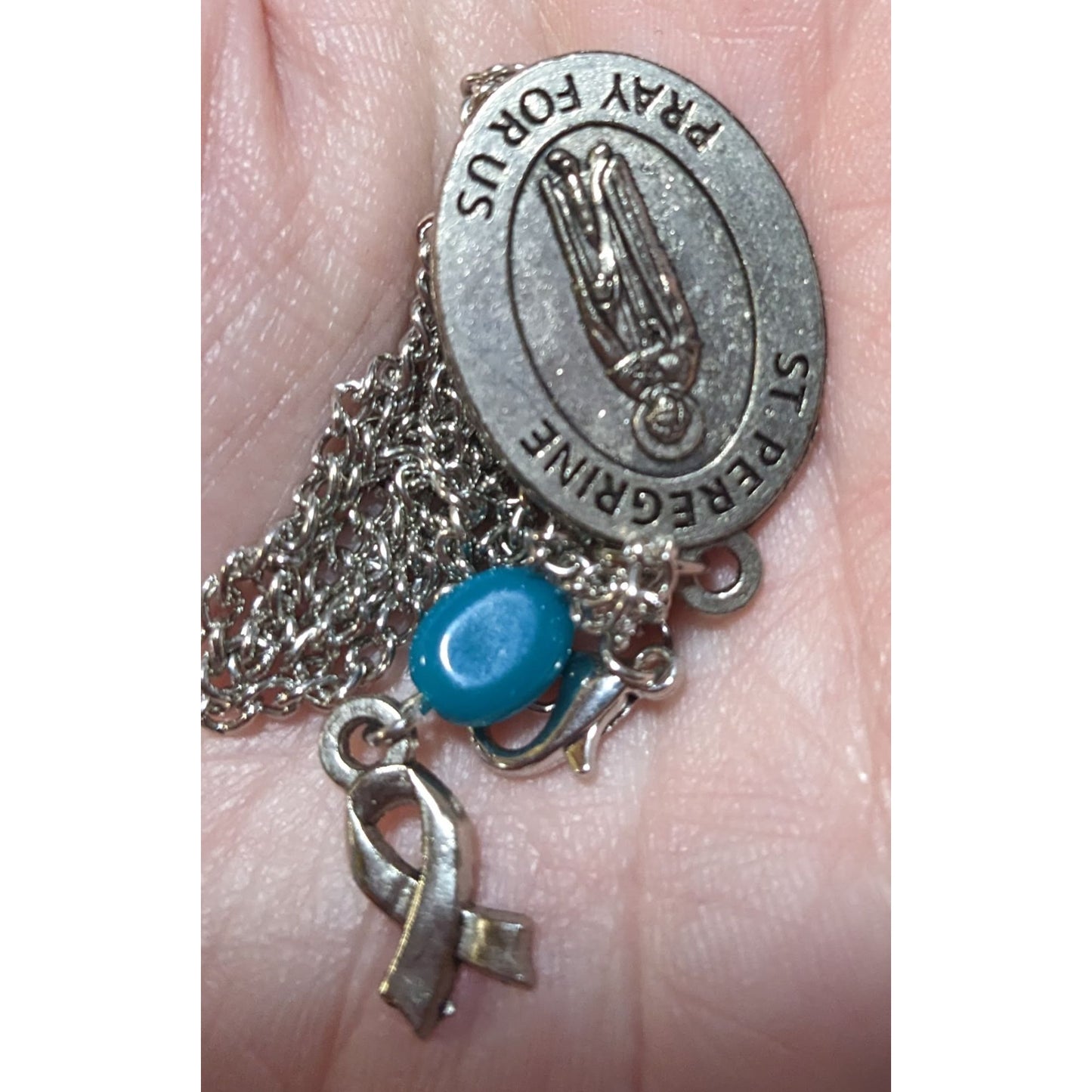 St. Peregrine Pray For Us Cancer Awareness Charm Necklace