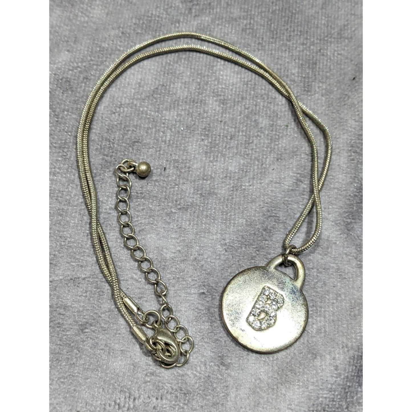Pink Rhinestone Letter B Embellished Silver Tone Pendant Necklace